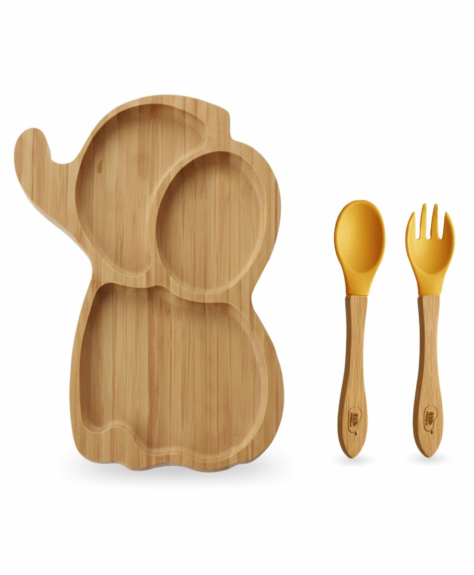 Kids Station Elephant Plate with Spoon & Fork Yellow | Non-Toxic Silicone Feeding Set for Kids-image-34