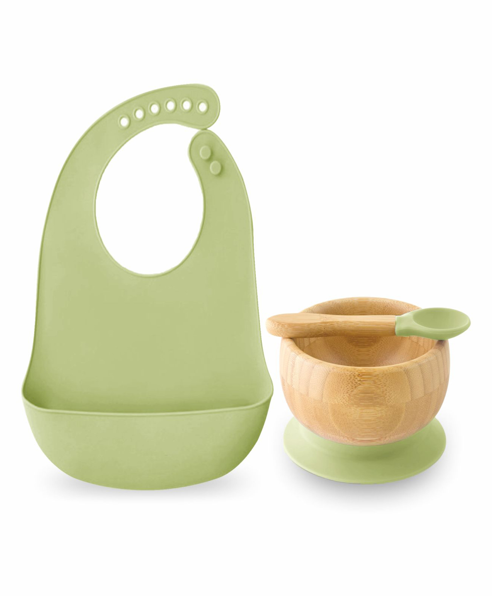 Kids Station Bowl, Spoon & Bib Set Green (3 pcs) | Non-Toxic Silicone Feeding Set for Toddlers-image-14