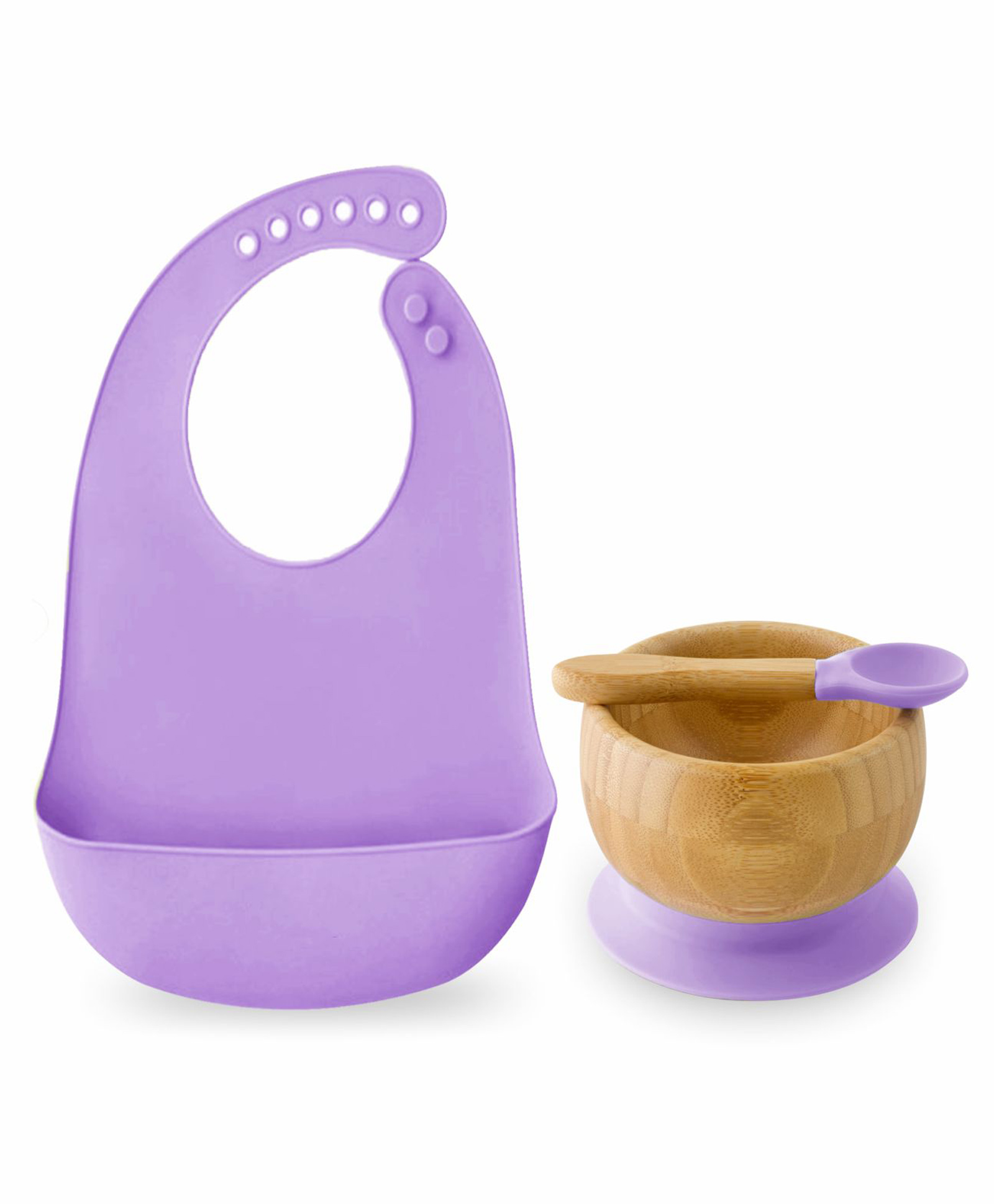 Kids Station Bowl, Spoon & Bib Set Purple (3 pcs) | Easy-to-Clean Feeding Set for Infants-image-5