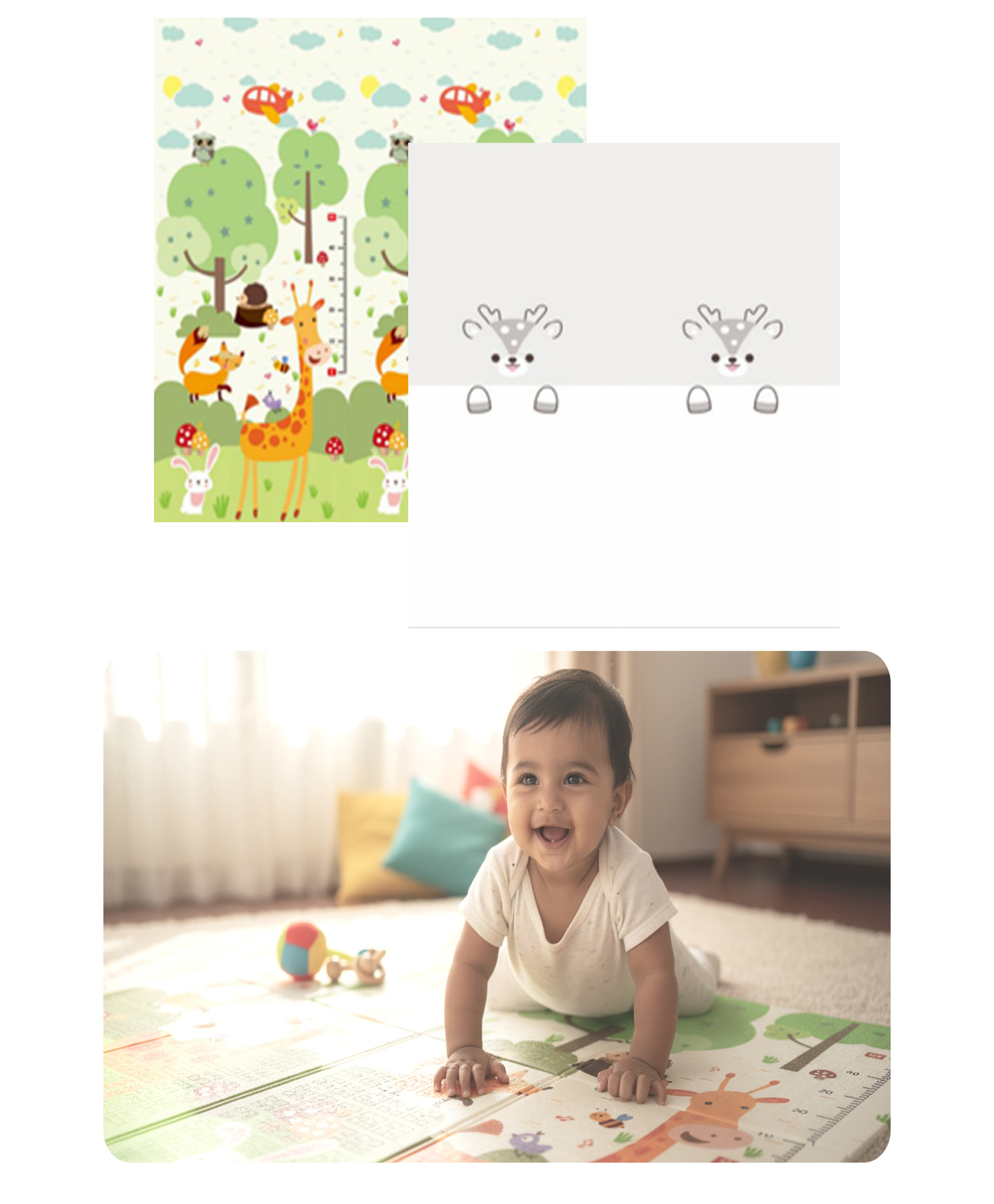Kids Station Baby Play Mat 150×200 cm Colourful Giraffe & Black and White Bear Print, Foldable Baby Floor Mat-image-0
