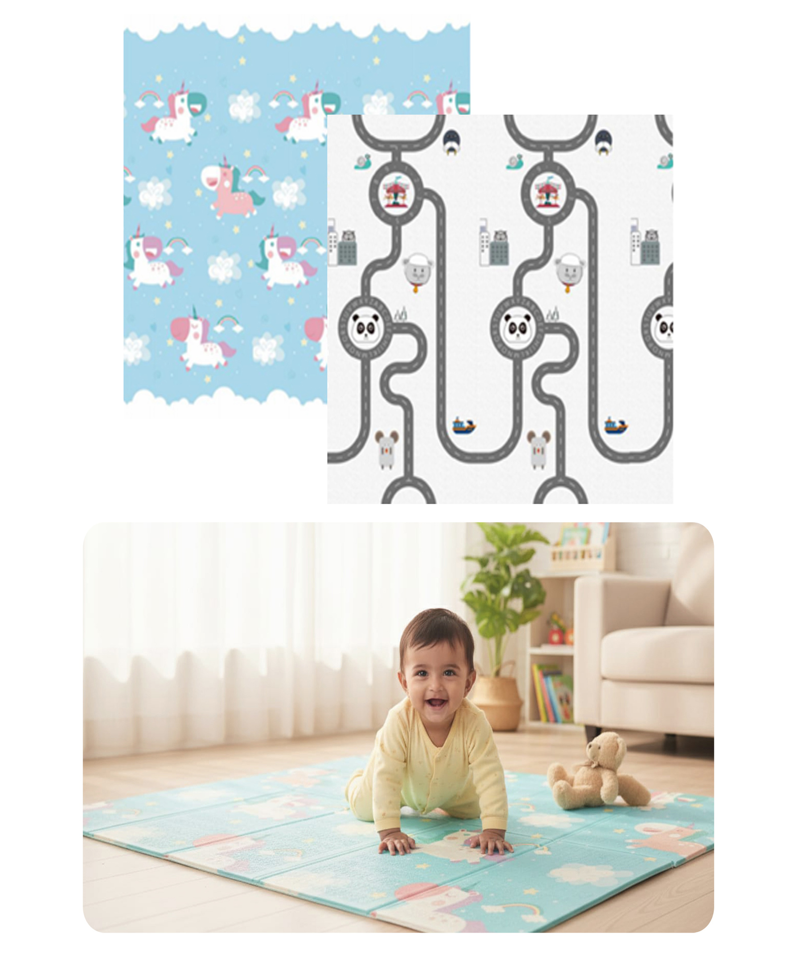 Kids Station Baby Play Mat 150×200 cm Unicorn & Panda Print, Thick Cushioned Reversible Crawling Mat-image-21