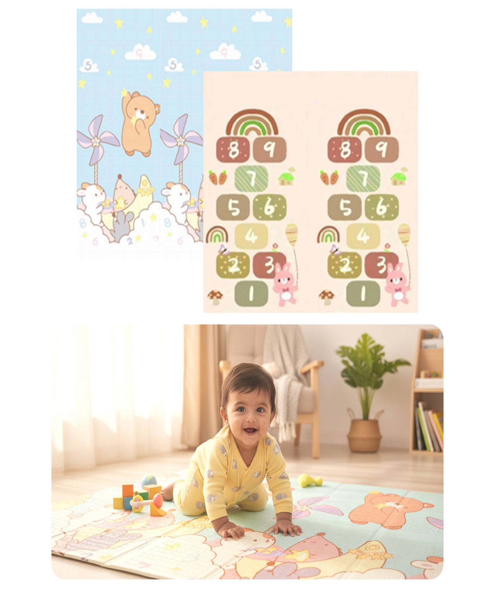 Kids Station Baby Play Mat 150×200 cm Flying Bear & Rainbow 1-2-3 Print, Reversible Anti-Slip Baby Mat-picture-24