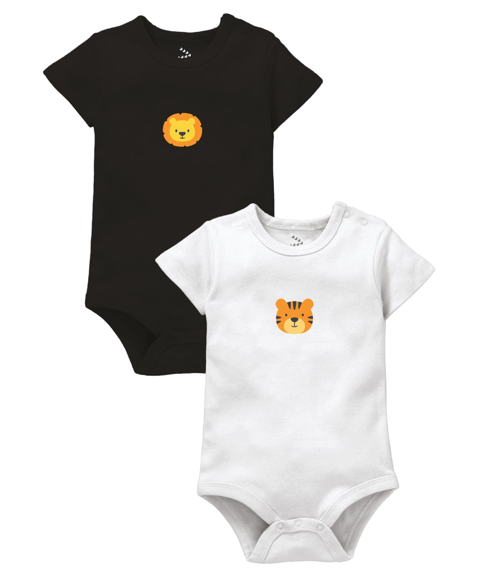 Zeezeezoo 100% Cotton Knit Pack Of 2 Half Sleeves Lion & Tiger Printed Onesies - Black & White-picture-3