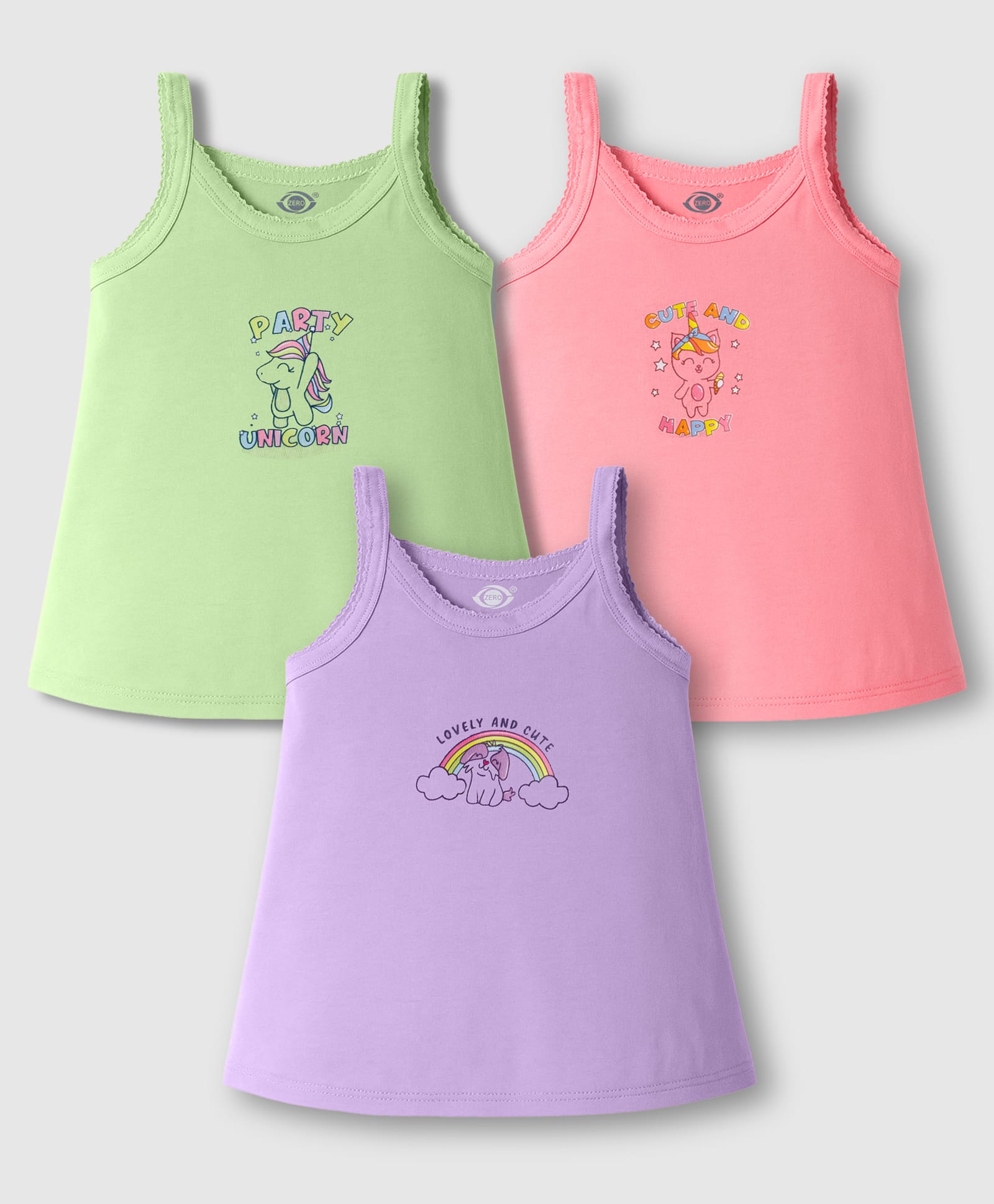 Zero Sinker Knit Sleeveless Slips with Animal Print Pack of 3 - Coral Lilac & Limegreen-image-28