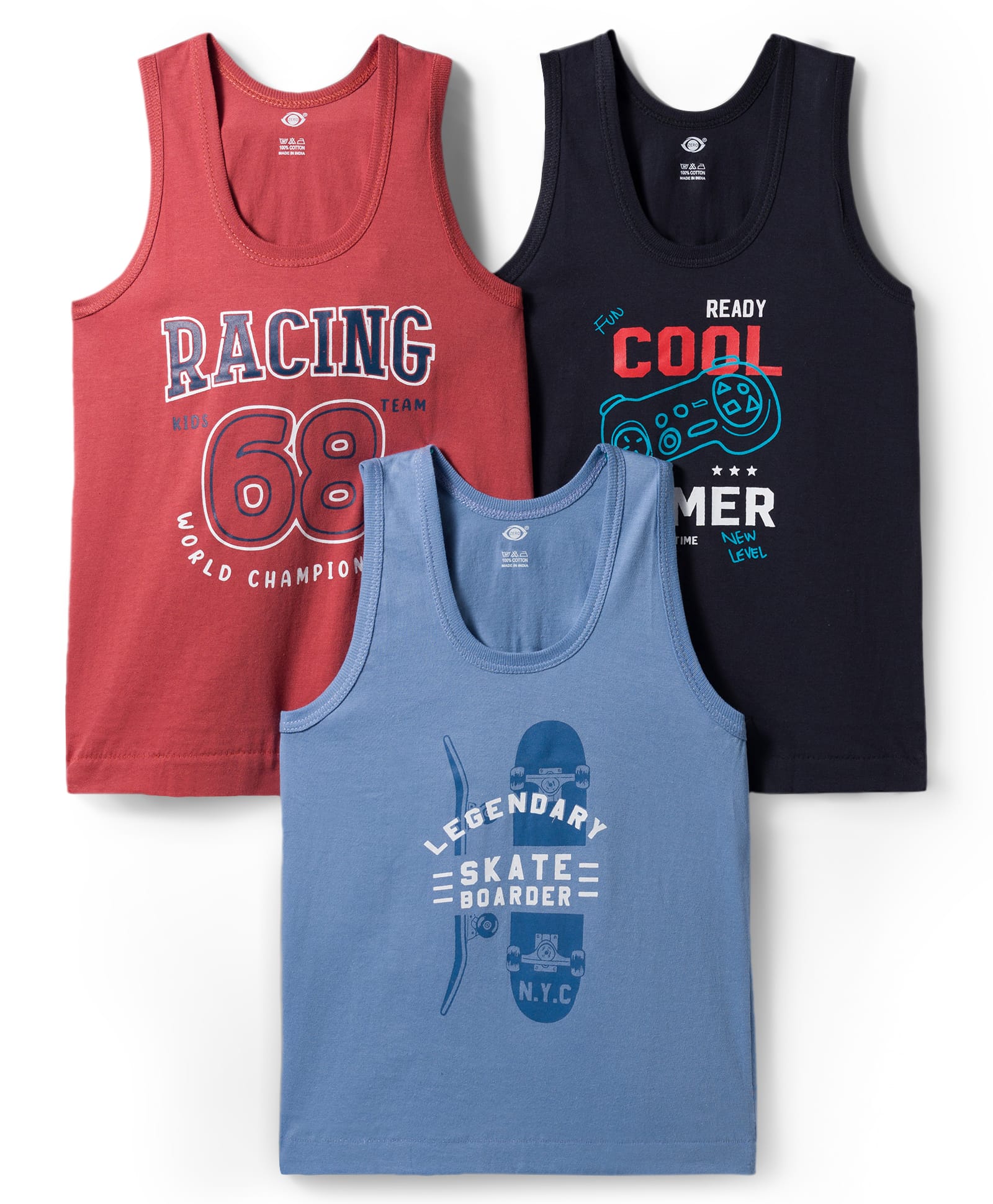 Zero Knitted Sleeveless Vests With Sports Theme Print Set Of 3 - Red Blue & Dark Grey-picture-26