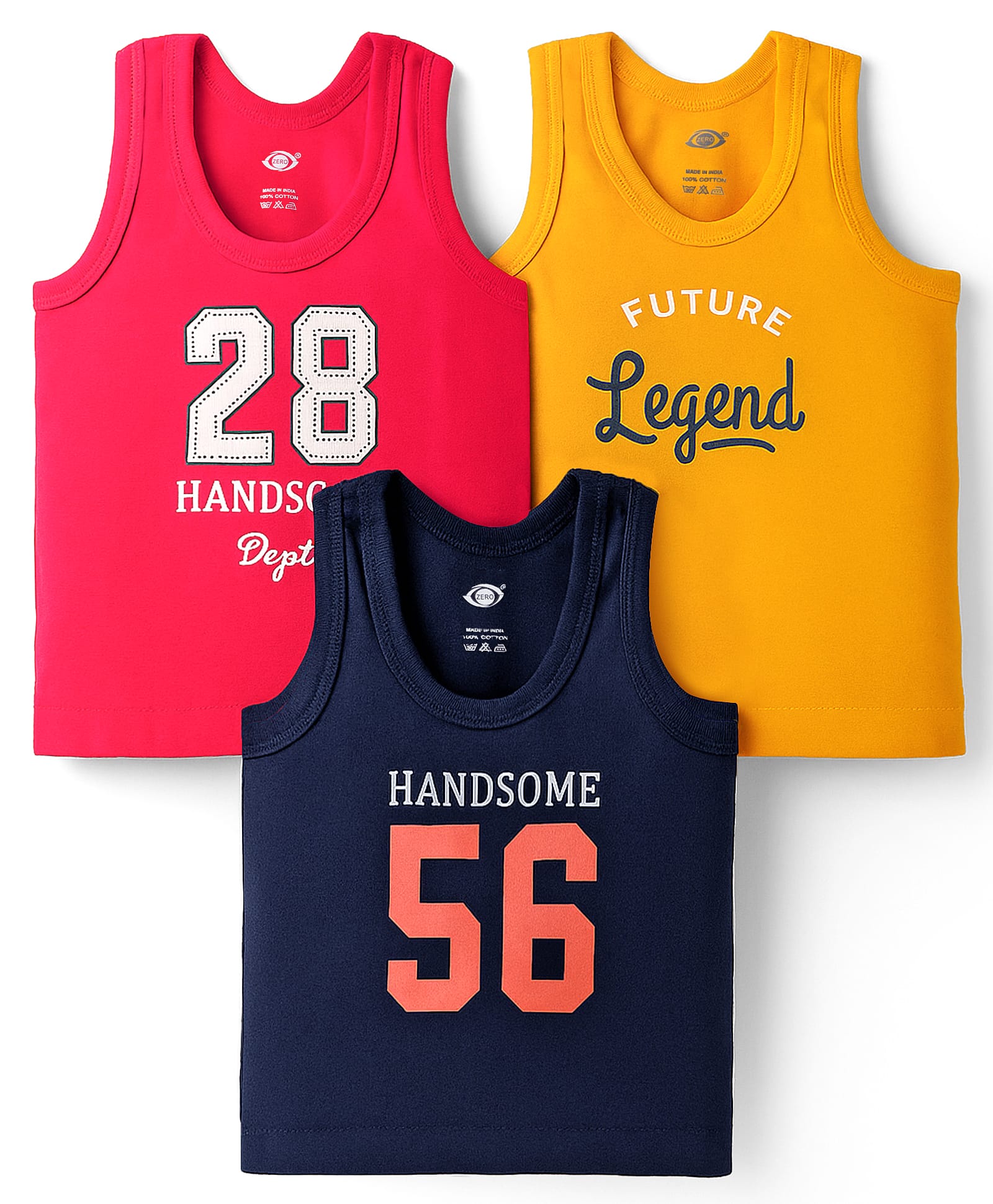 Zero Knitted Sleeveless Vests With Text Print Pack Of 3 - Red Yellow & Navy Blue-picture-18