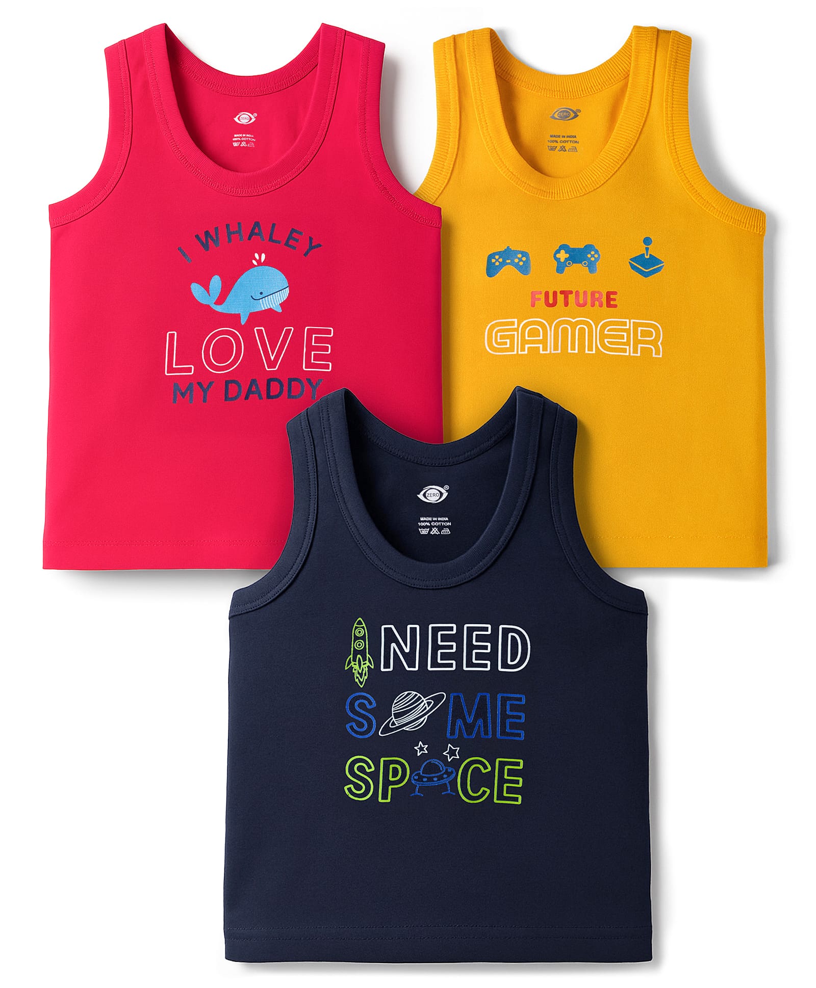 Zero Knitted Sleeveless Vests With Text Print Pack of 3 - Yellow Navy Blue & Red-picture-15