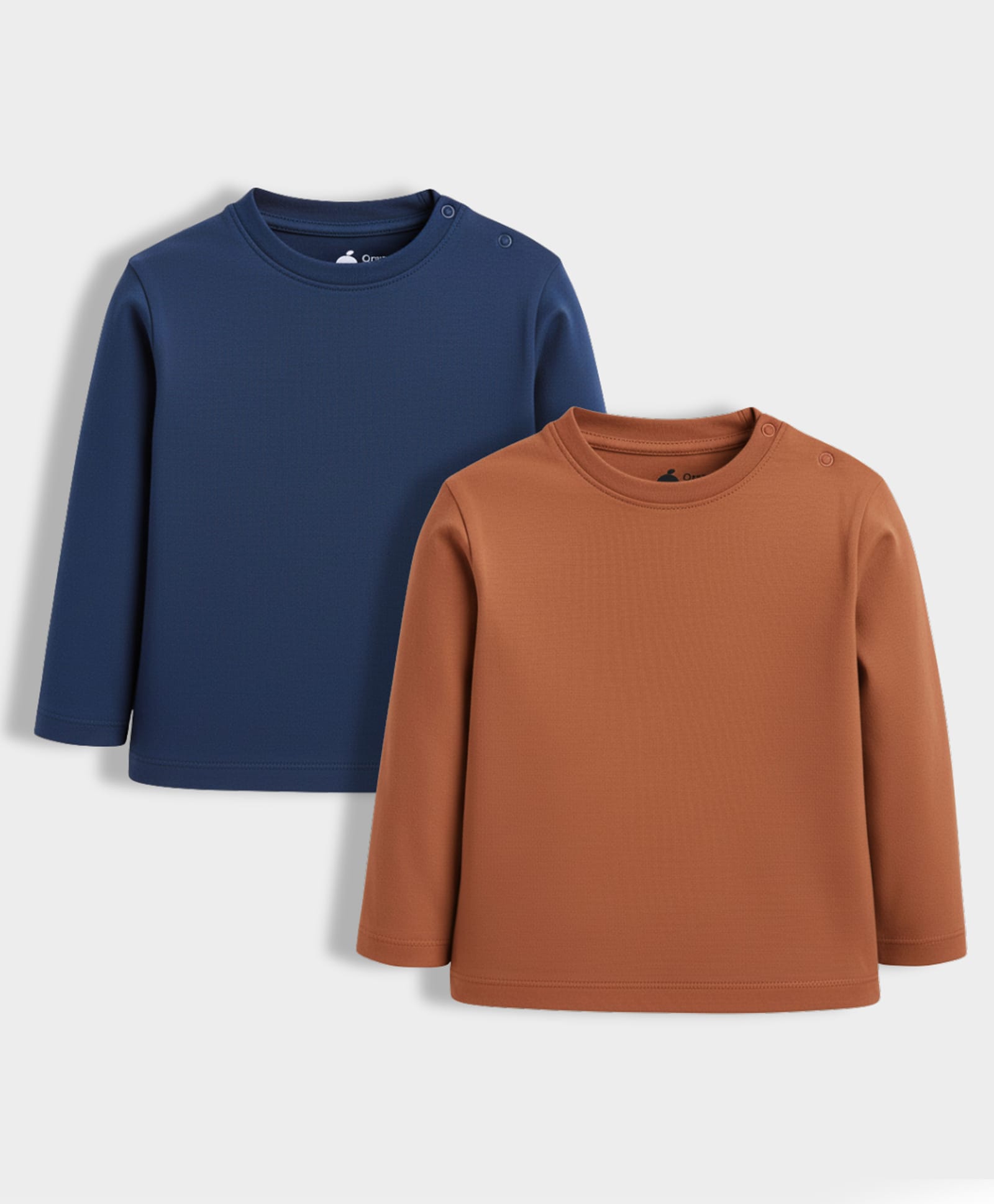 Orange Sugar 100% Cotton Knit Pack Of 2 Full Sleeves Solid Tees - Brown & Blue-image-6