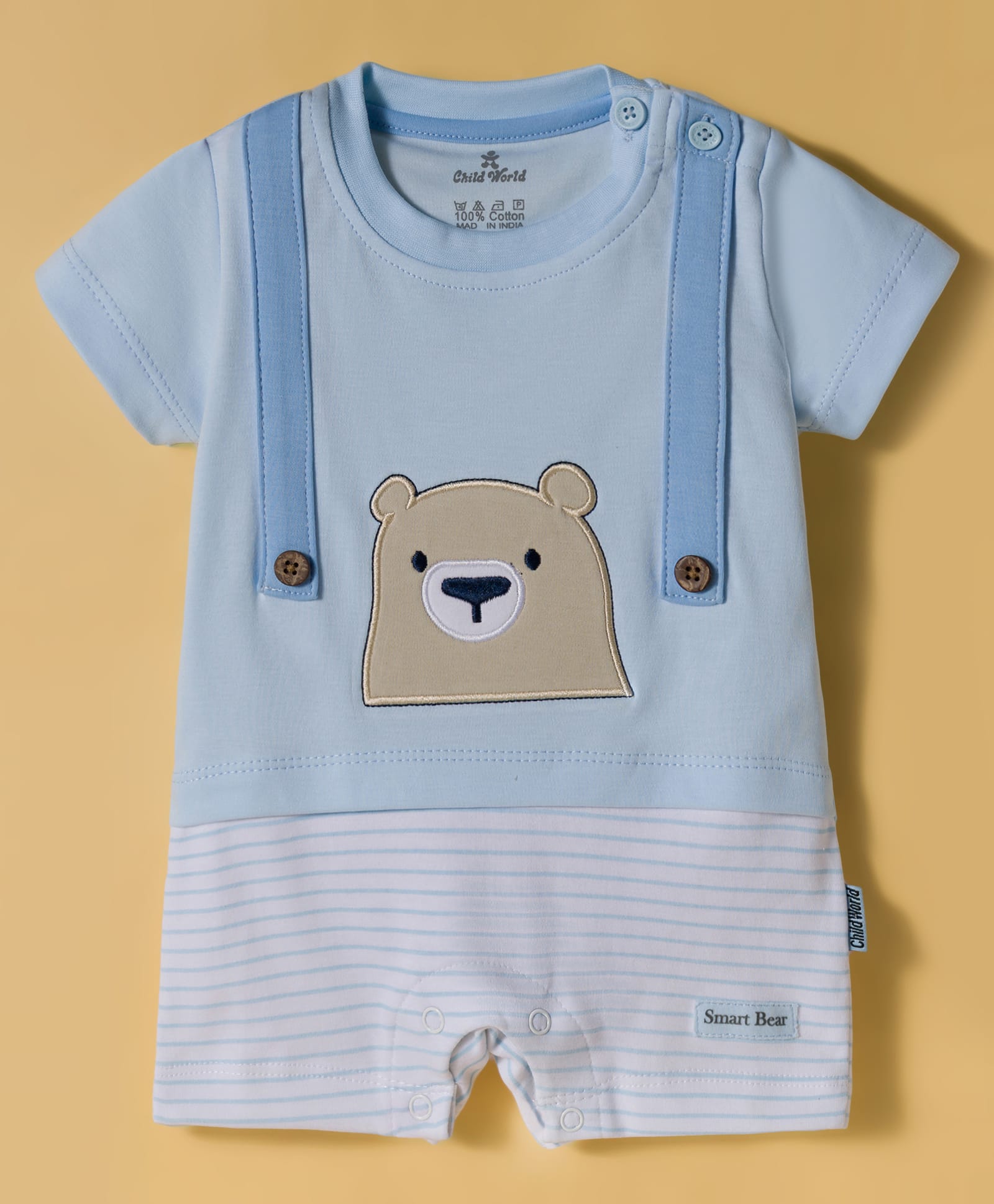 Child World Interlock Knit Half Sleeves Romper With Bear Print - Light Blue-image-39