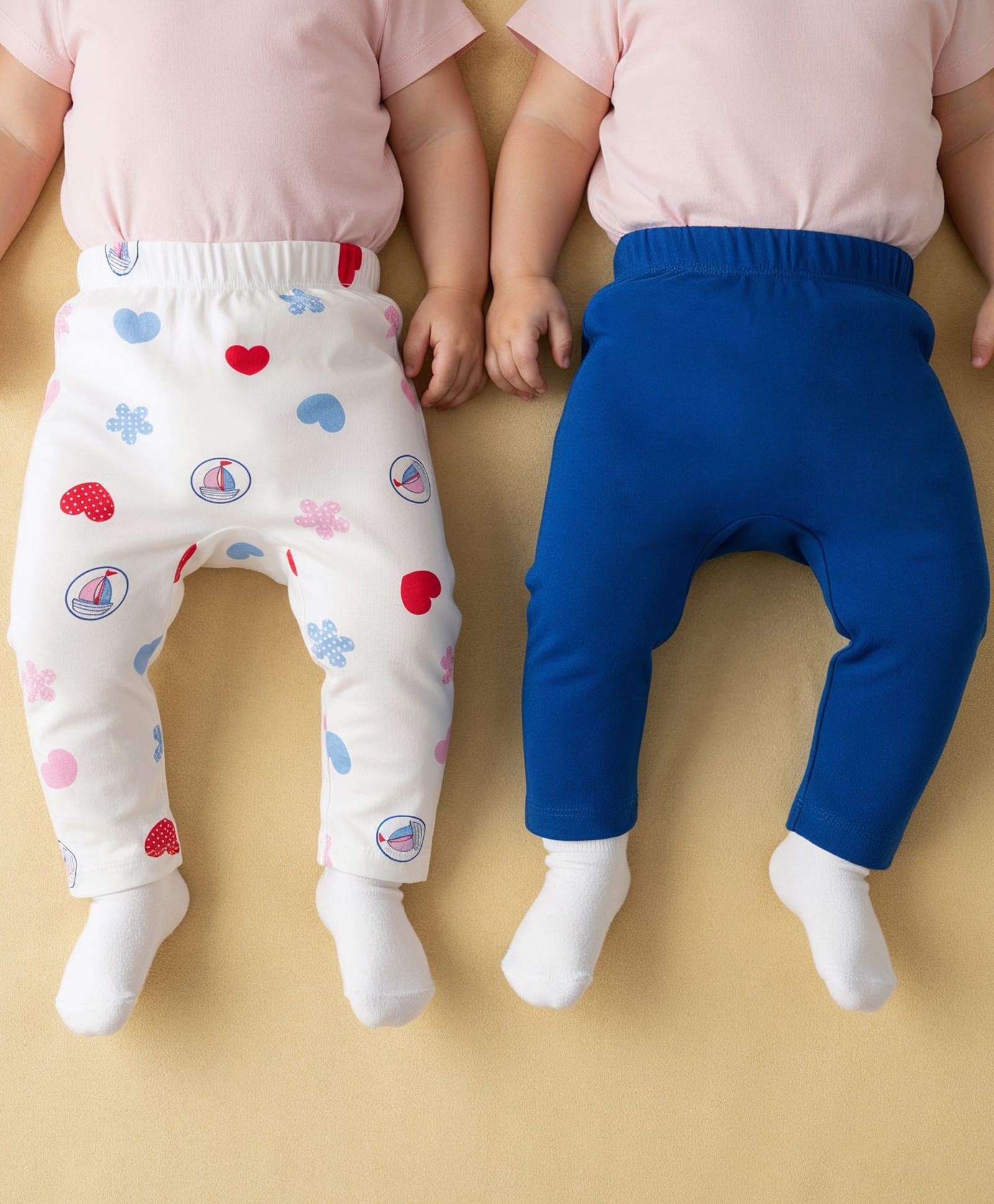 Babyoye 100% Cotton Knit With Eco Jiva Finish Full Length Leggings With Heart Print Pack of 2 - Blue & White-picture-14