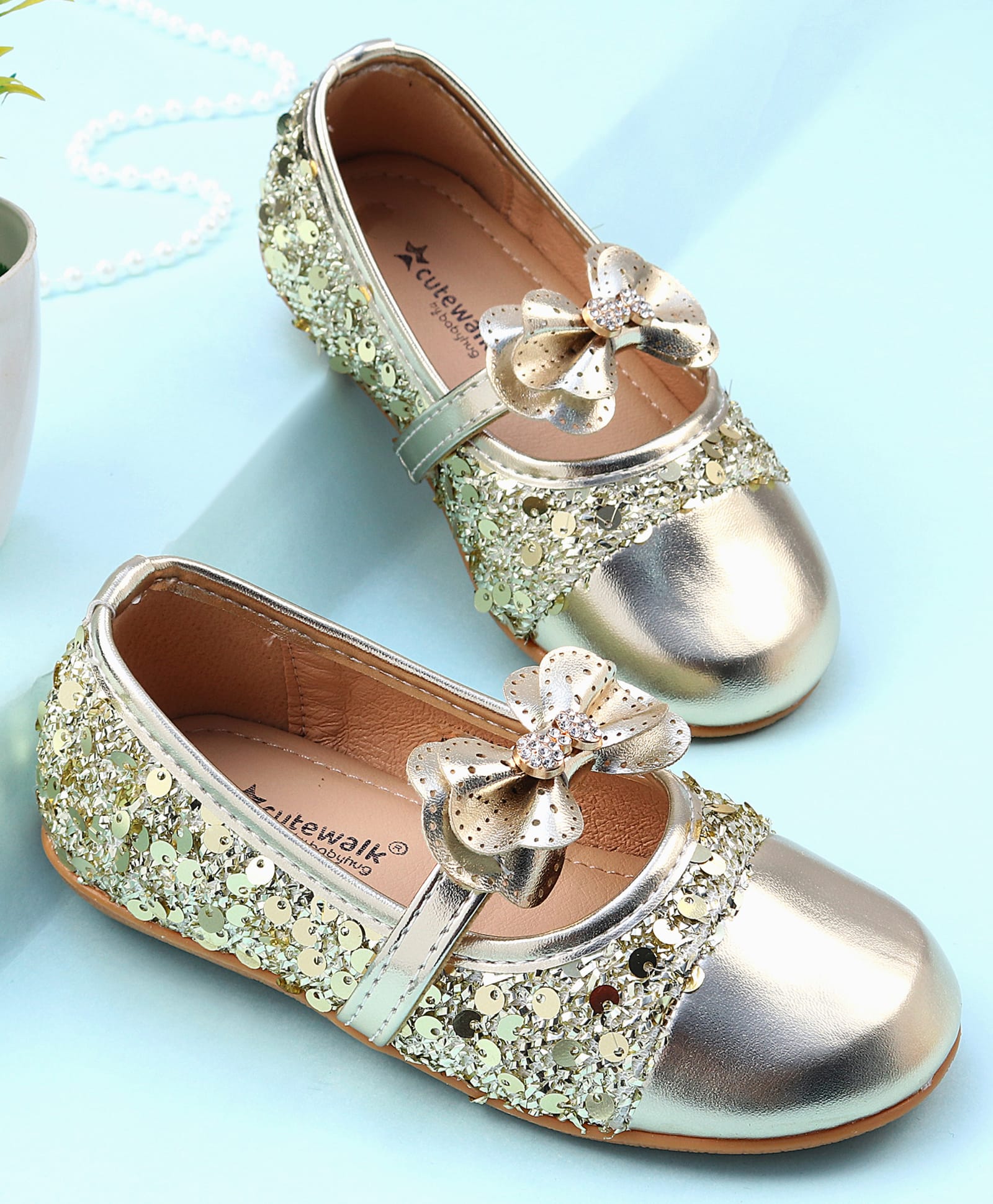 Cute Walk by Babyhug Ballerina with Sequin Detailing & Bow Applique - Golden