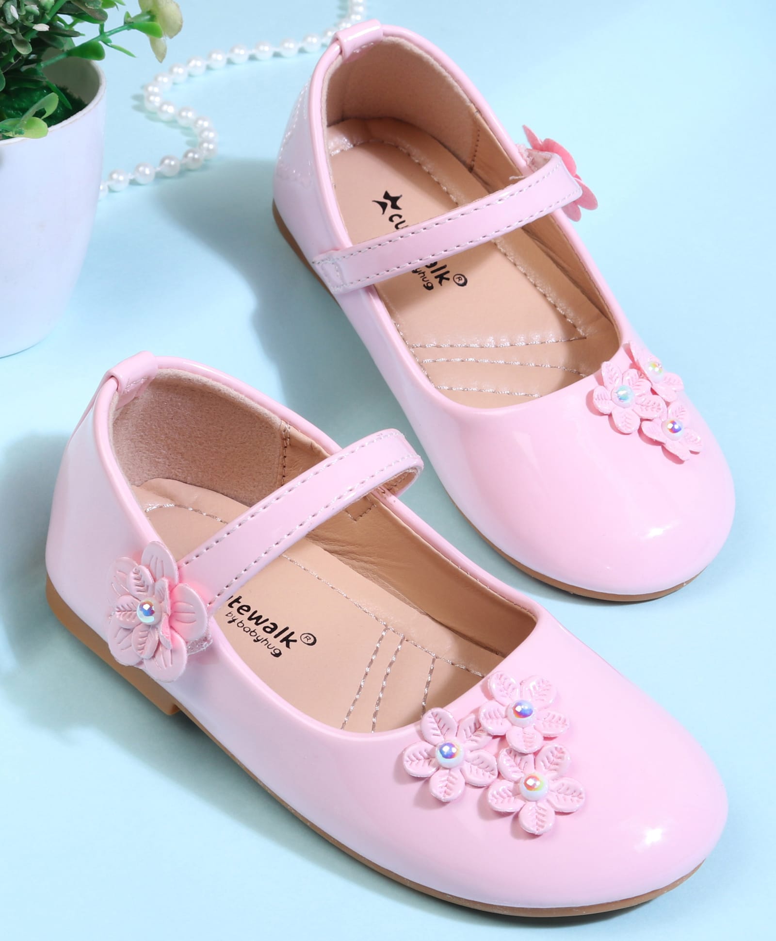Cute Walk by Babyhug Velcro Closure Ballerina With Floral Corsage - Pink-picture-11