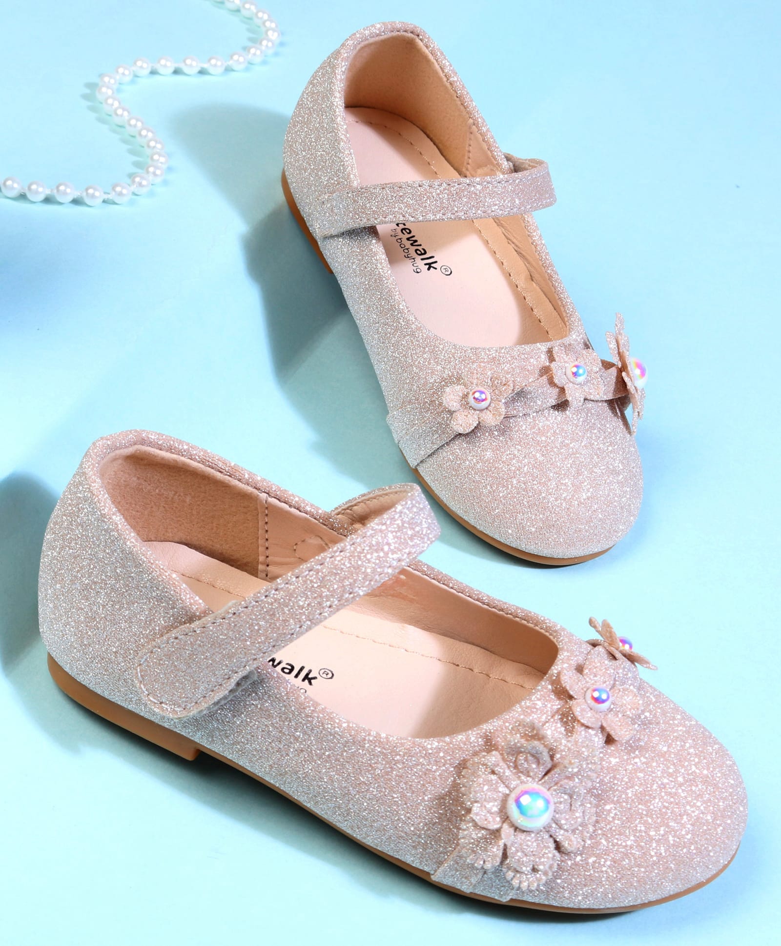 Cute Walk by Babyhug Ballerina With Velcro Closure & Floral Applique - Golden