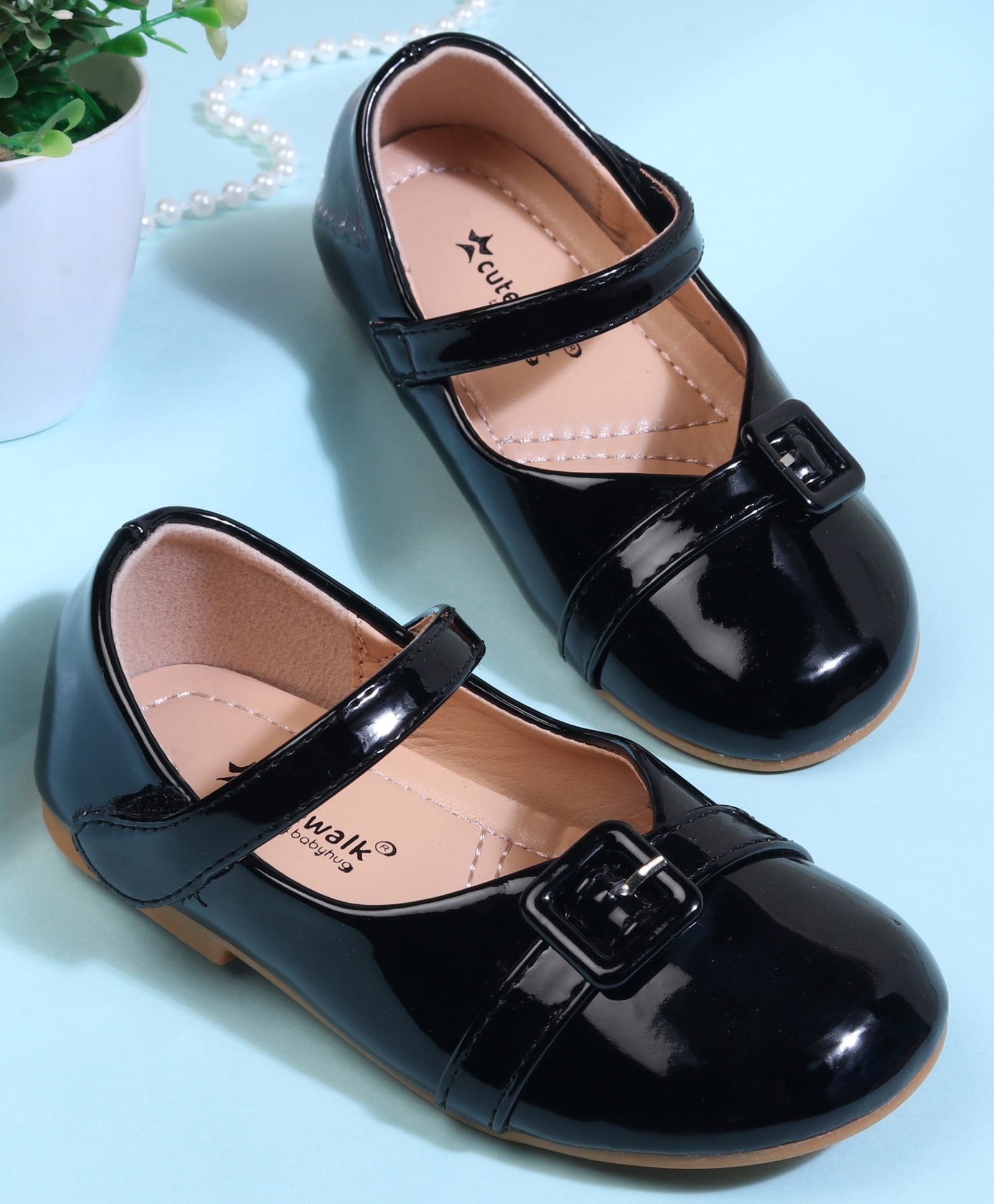 Cute Walk by Babyhug Velcro Closure Solid Ballerina - Black-image-49