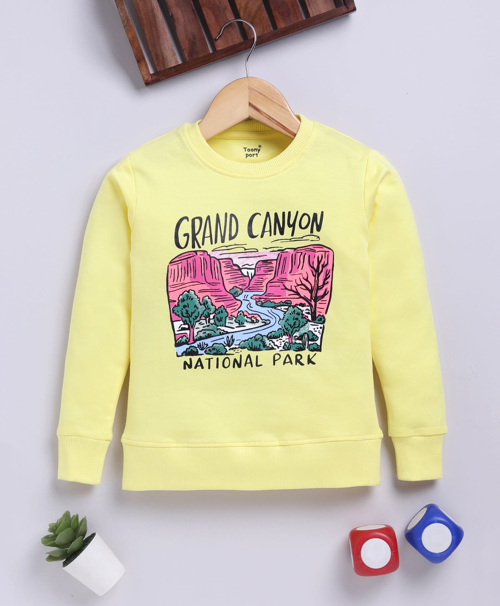 TOONYPORT Cotton Blend Knit Full Sleeves Grand Canyon Text Printed Light Winter Sweatshirt - Yellow-picture-25