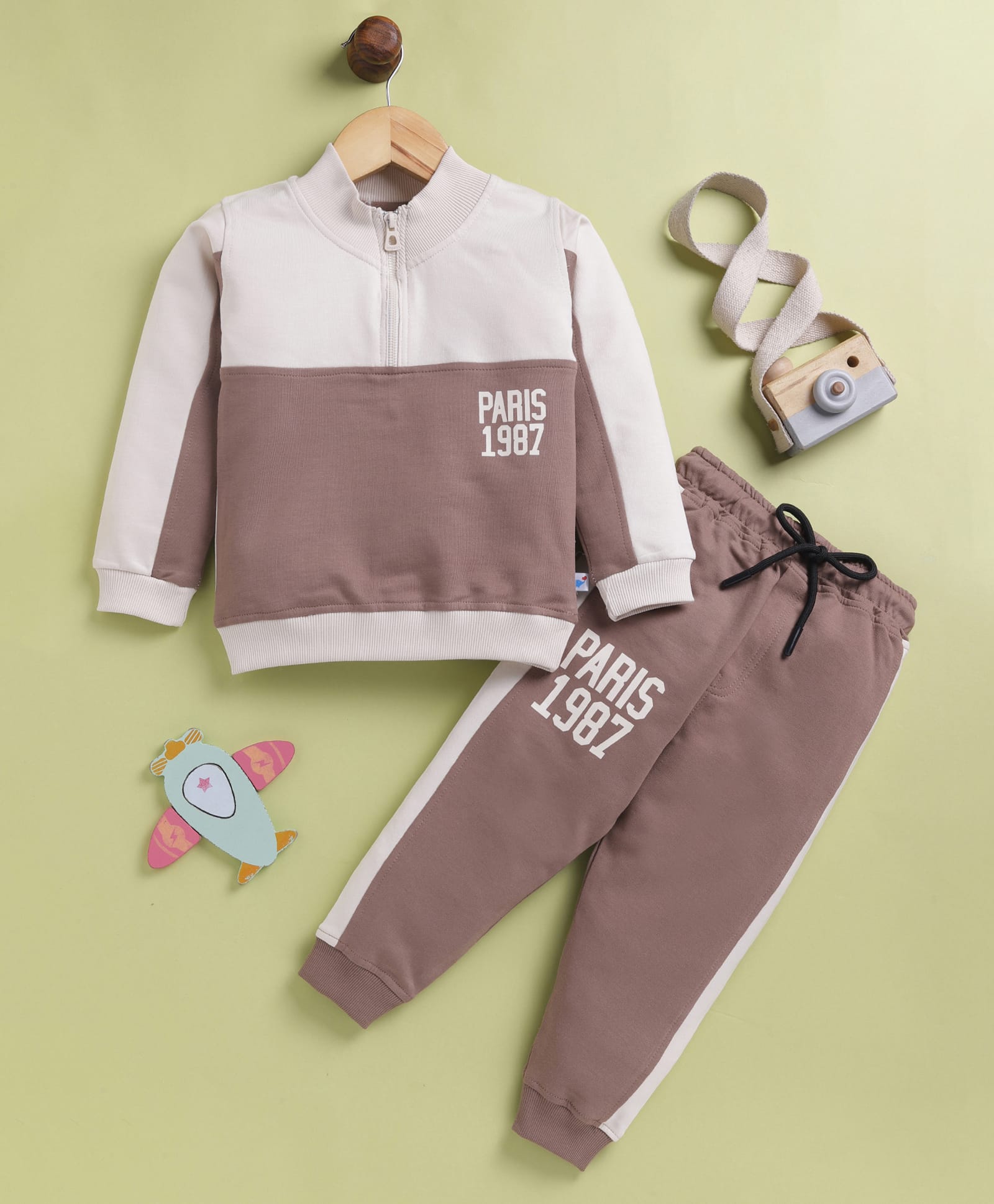 TOONYPORT Cotton Blend Knit Full Sleeves Colour Blocked Winter High Neck Sweatshirt With Pant Set - Brown-picture-28