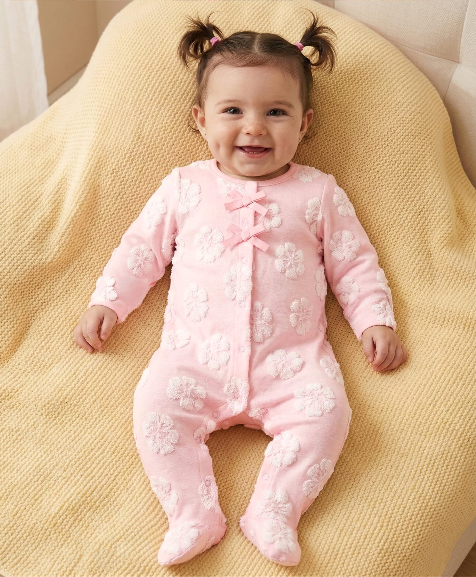 Babyoye Interlock Knit Full Sleeves Floral Embroidered Footed Sleepsuit - Pink-picture-30