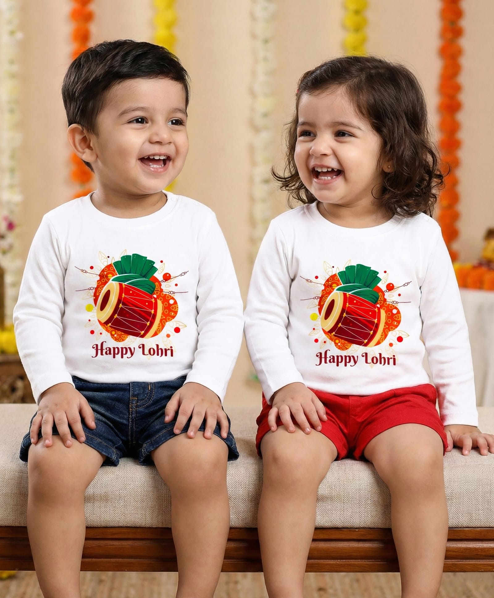 Doodle Poodle 100% Cotton Knit Full Sleeves T-Shirt with Lohri Print - White-picture-27