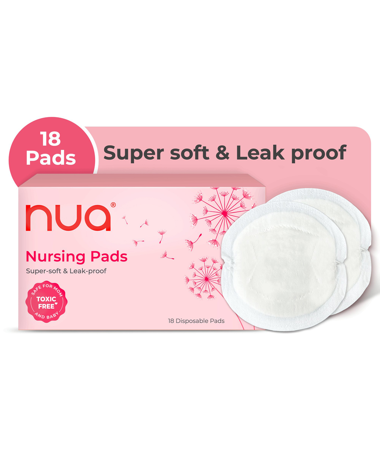 Nua Nursing Pads | Pack of 18 Disposable Pads | Soft & Breathable | Leak Protection During Breastfeeding | Discreet & Comfortable Fit | 100% Toxic-Free | Safe for Mom & Baby - White-image-26