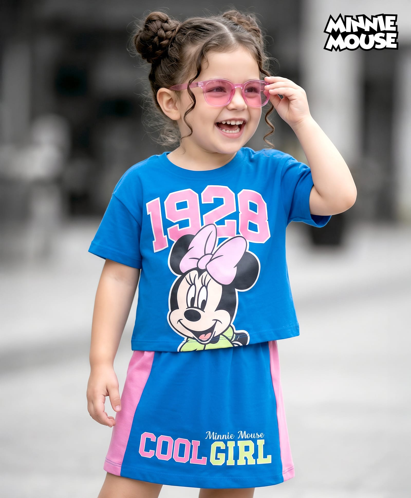 Babyhug Disney 100% Cotton Knit Half Sleeves Cut N Sew Top & Skirt With Minnie Mouse Front & Back Print - Multicolour-image-8