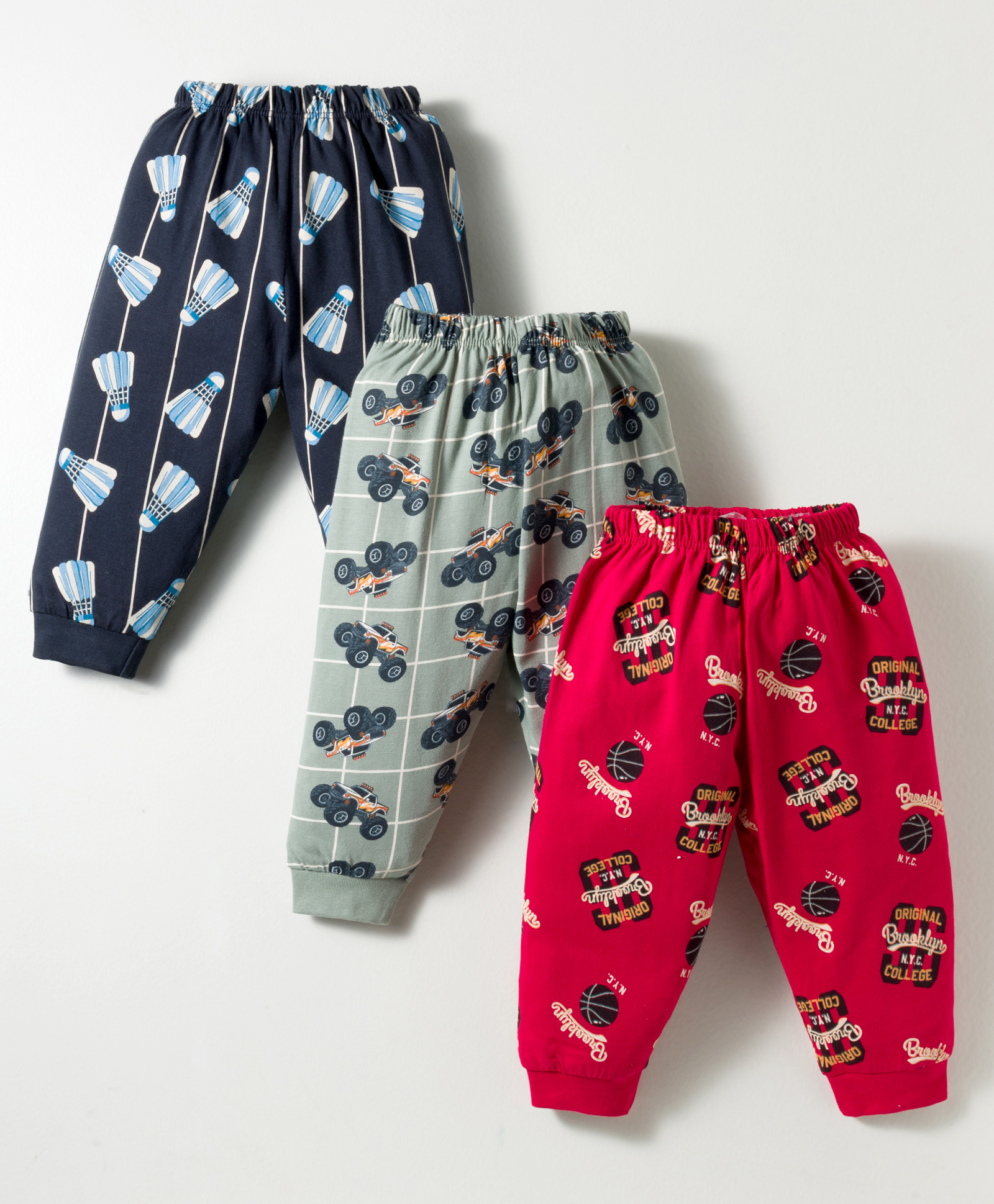 CUCUMBER Sinker Knit Full Length Leggings With Vehicle Print Pack Of 3 - Red Navy Blue & Olive Green-picture-13