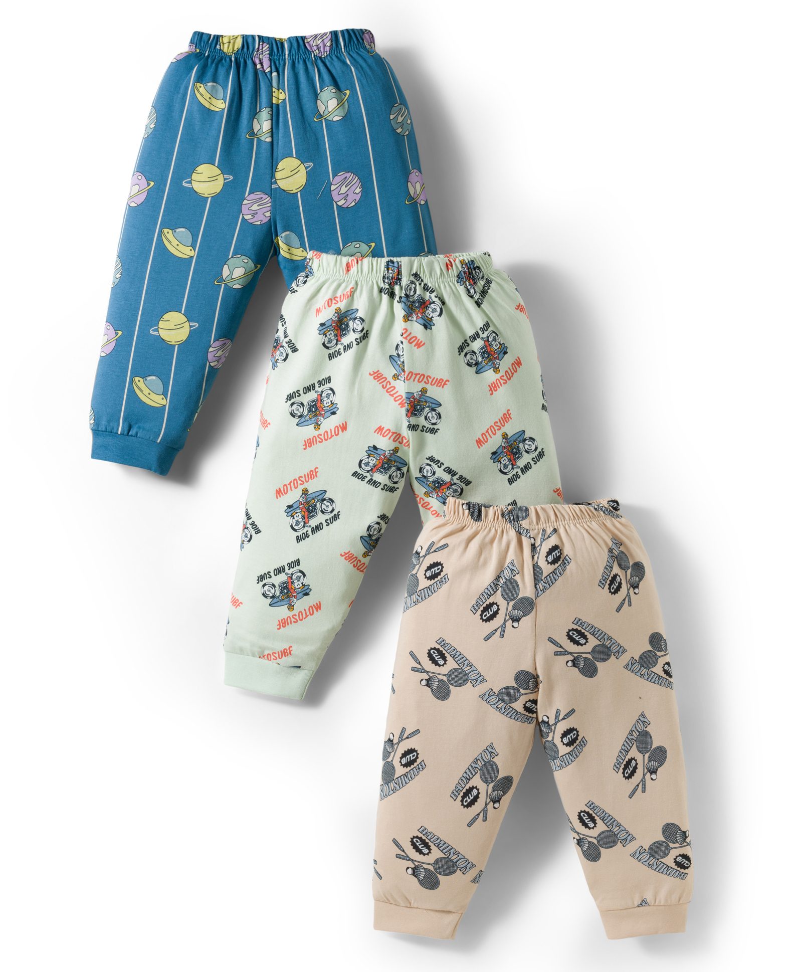 CUCUMBER Sinker Knit Full Length Leggings With Vehicle Print Pack Of 3 - Blue Mint & Tan-picture-30