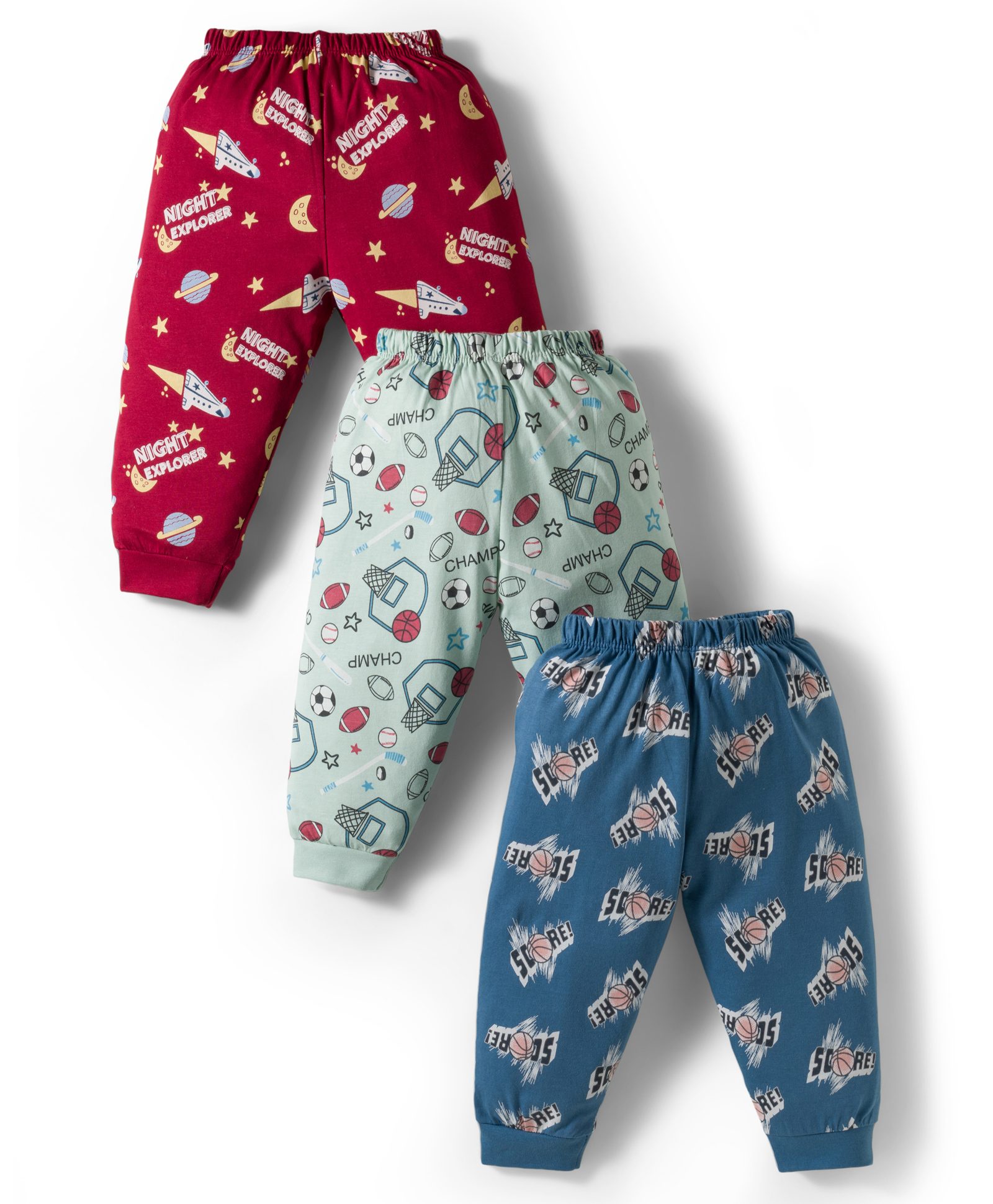 CUCUMBER Sinker Knit Full Length Leggings With Text Print Pack Of 3 - Maroon Blue & Light Green-image-4