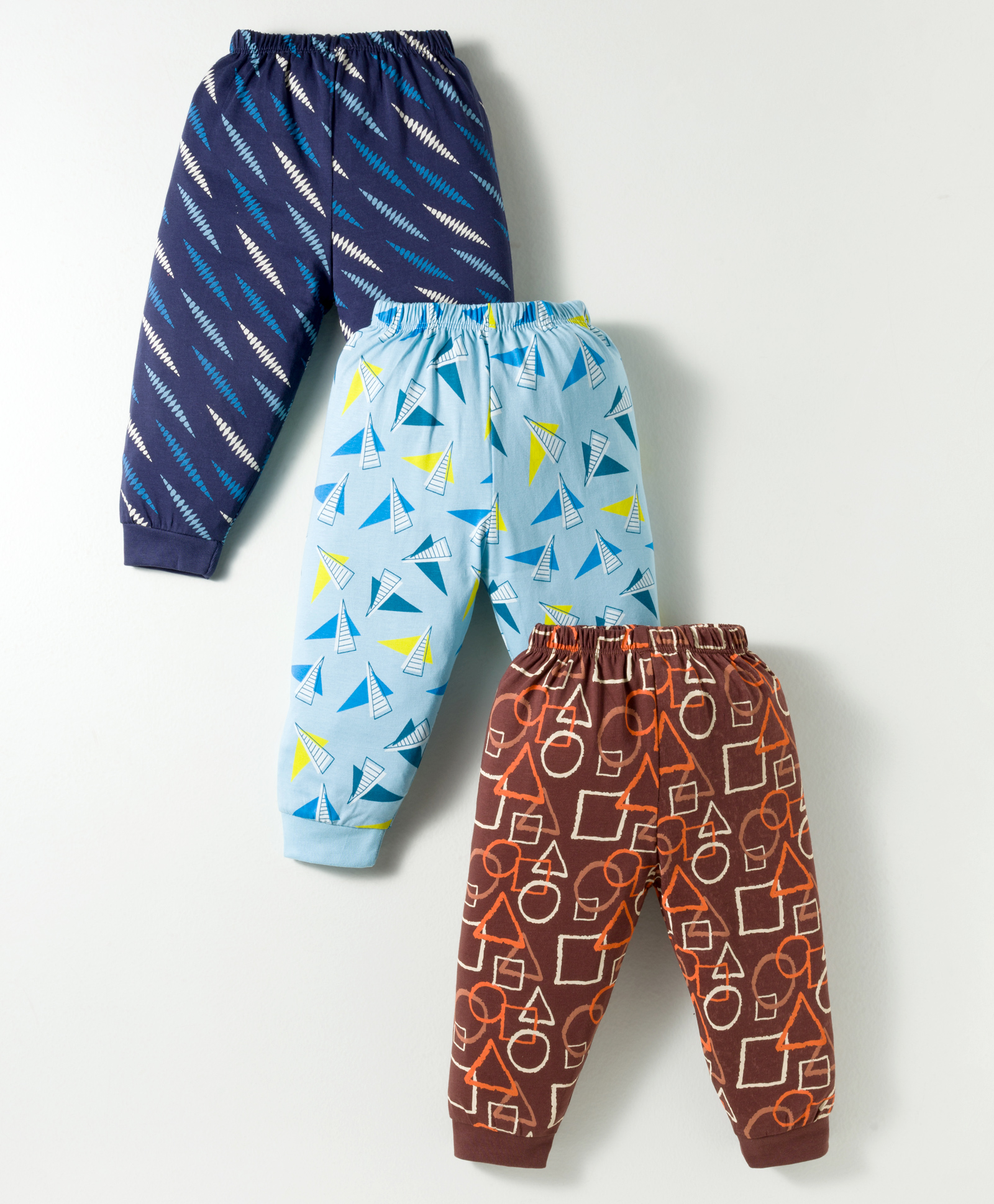 CUCUMBER Sinker Knit Full Length Printed Leggings Pack Of 3 - Light Blue Navy Blue & Brown-picture-28