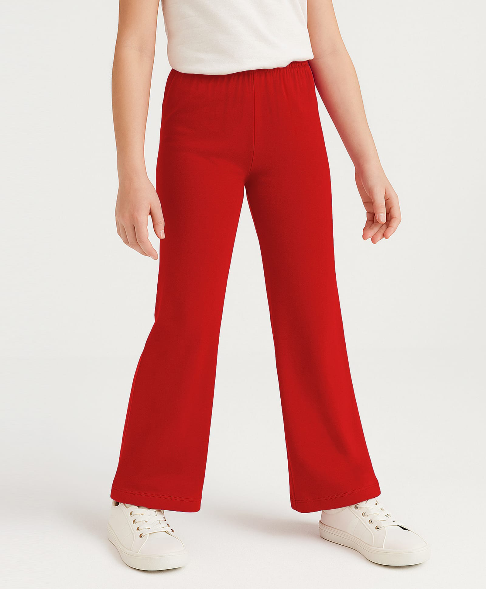 Arias Cotton Elastane Knit Full Length Solid Colour Flared Leggings - Red
