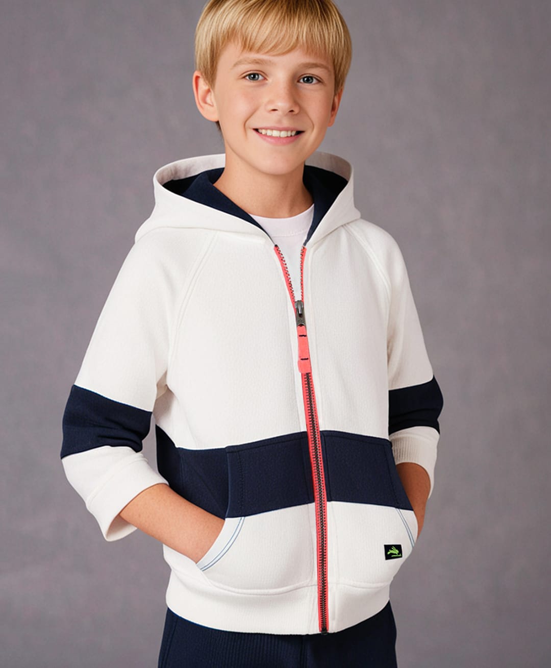 Cherry Crumble By Nitt Hyman Cotton Blend Knit Full Sleeves Cut & Sew Hooded Light Winter Sweatjacket - White-picture-10