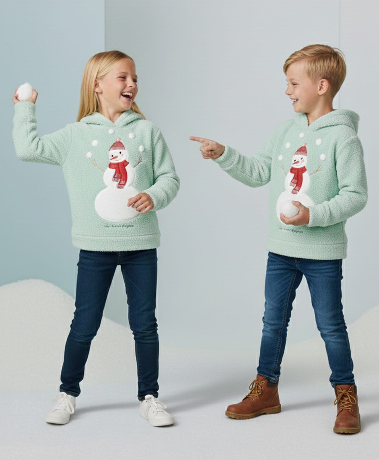 Cherry Crumble By Nitt Hyman Knit Full Sleeves Snowman Embroidered Winter Unisex Hooded Sweatshirt - Mint-picture-28