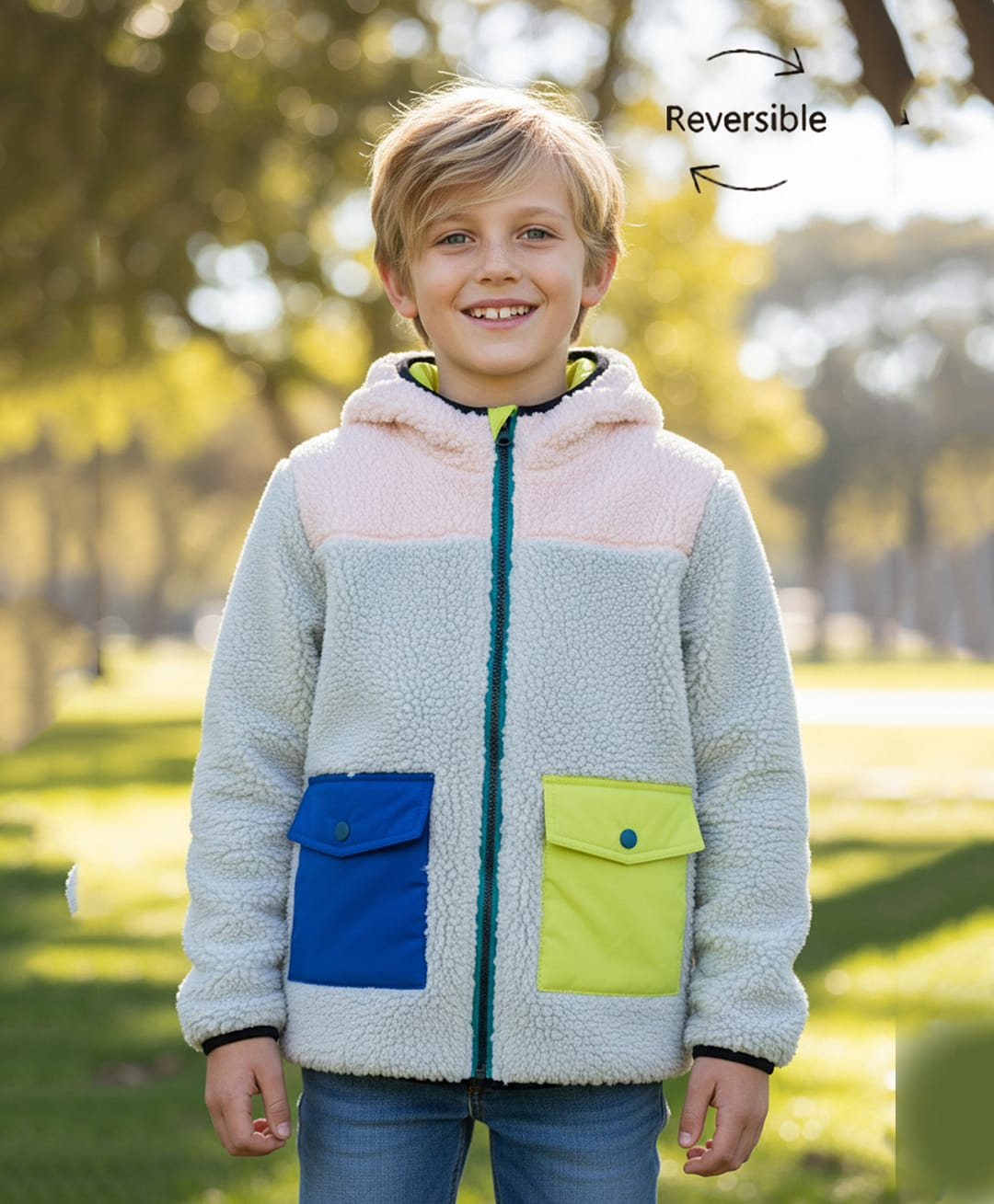 Cherry Crumble By Nitt Hyman Knit Full Sleeves Colour Blocked Winter Unisex Hooded Reversible Jacket - Multi Colour-image-36