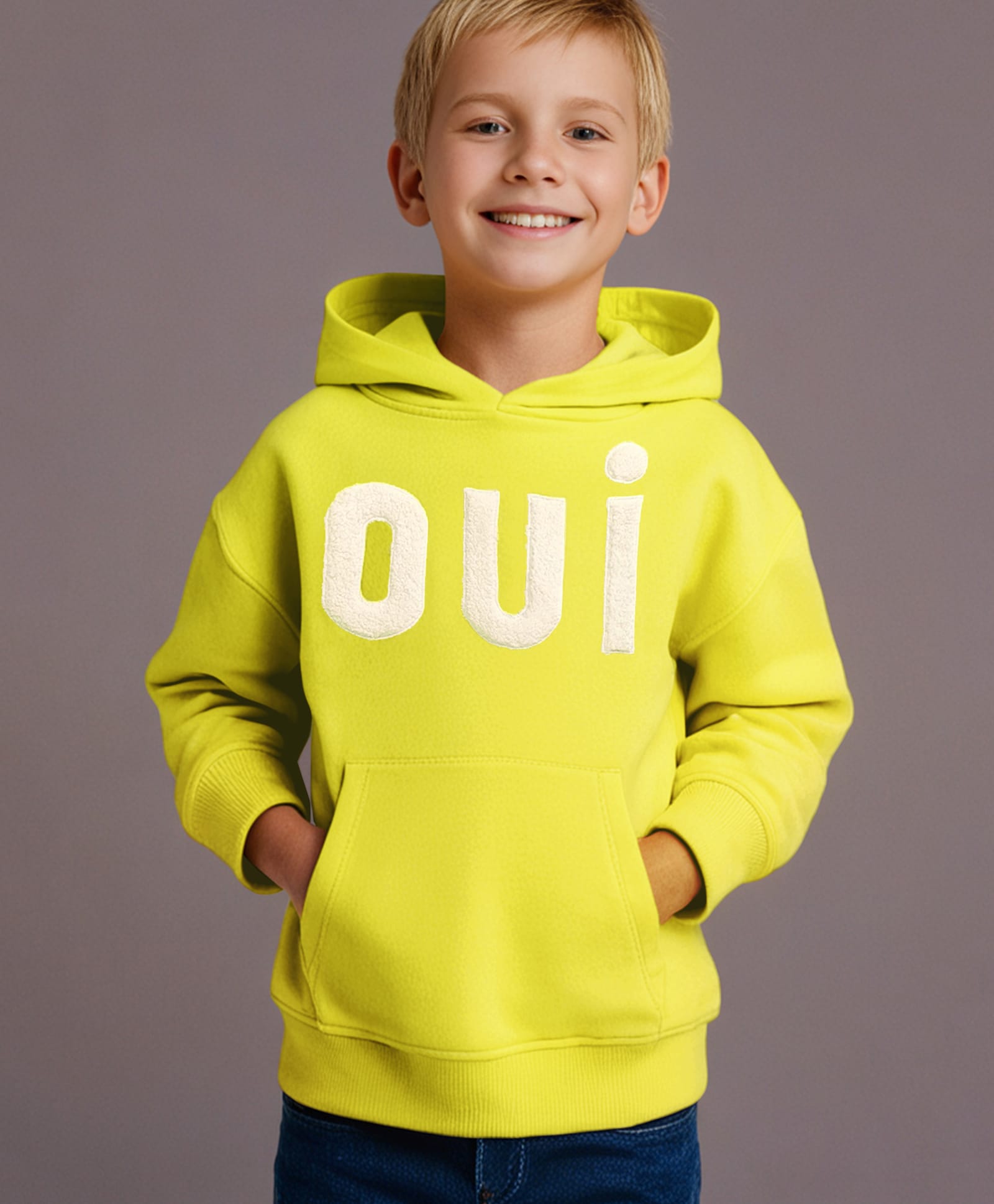 Cherry Crumble By Nitt Hyman Knit Full Sleeves Oui Text Patch Detailed Hooded Winter Sweatshirt - Yellow-picture-29