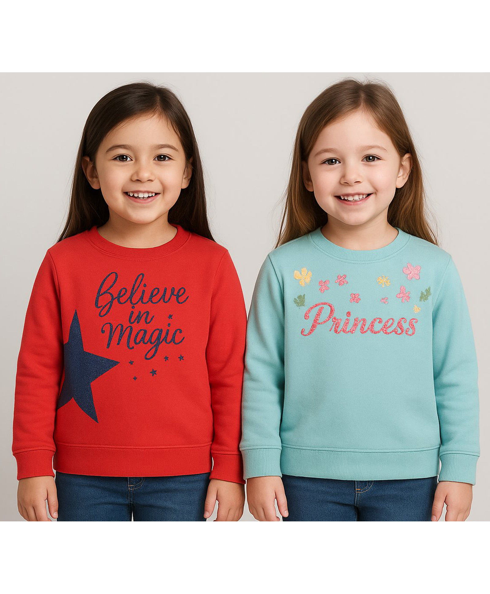 Plum Tree Cotton Knit Pack Of 2 Full Sleeves Princess Text Embroidered Light Winter Sweatshirt - Green & Red-image-43