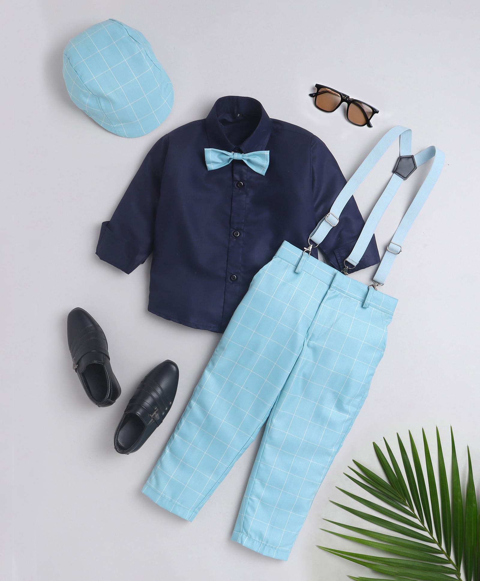 Jeet Ethnics Full Sleeves Solid Shirt Trouser Set With Bow Cap & Suspender Set - Blue-picture-34