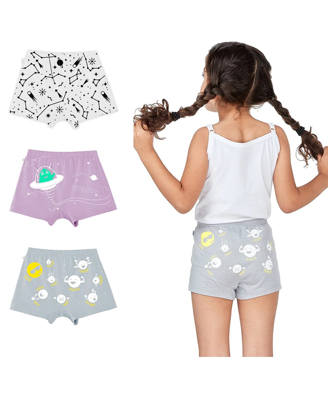 Plan B Cotton Knit Pack Of 3 Space Theme Printed Boxer Shorts - Black Purple & Grey-picture-16