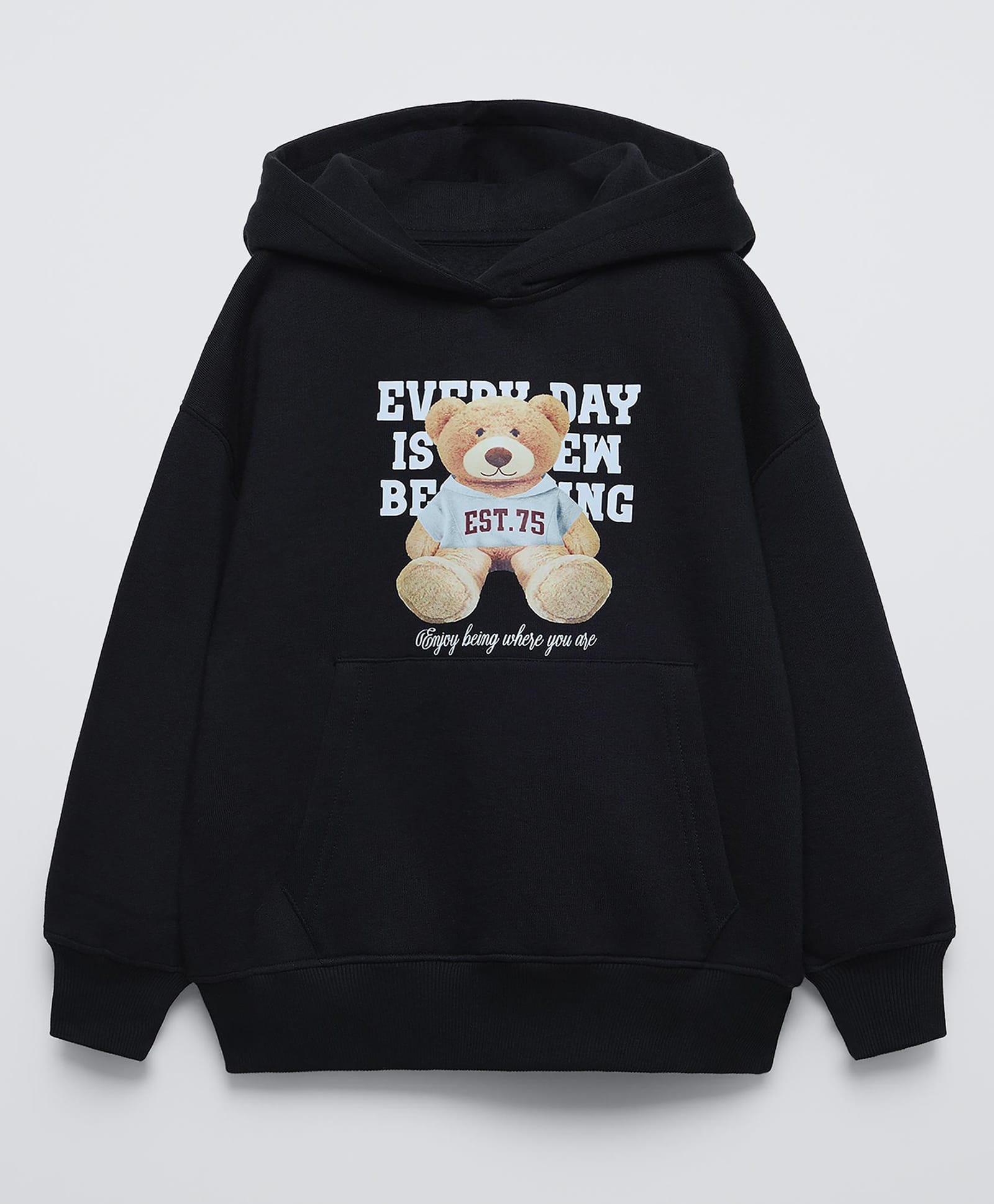 ALAN JONES Cotton Blend Knit Full Sleeves Teddy Typography Printed Oversized Light Winter Hoodie - Black-picture-20