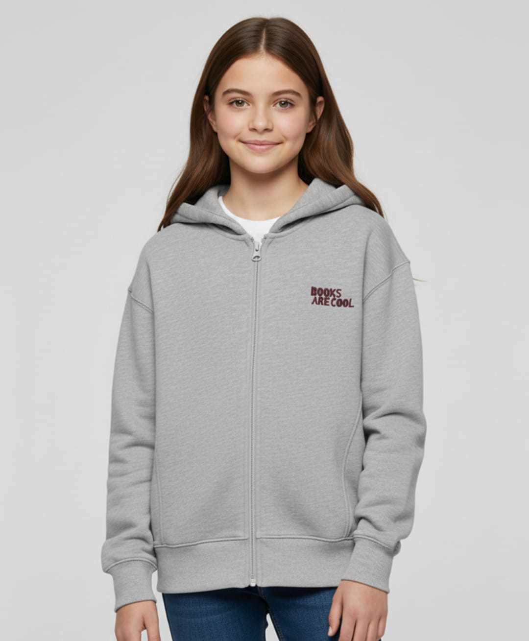 ALAN JONES Cotton Blend Knit Full Sleeves Books Are Cool Text Printed Oversized Light Winter Hooded Jacket - Grey-image-42