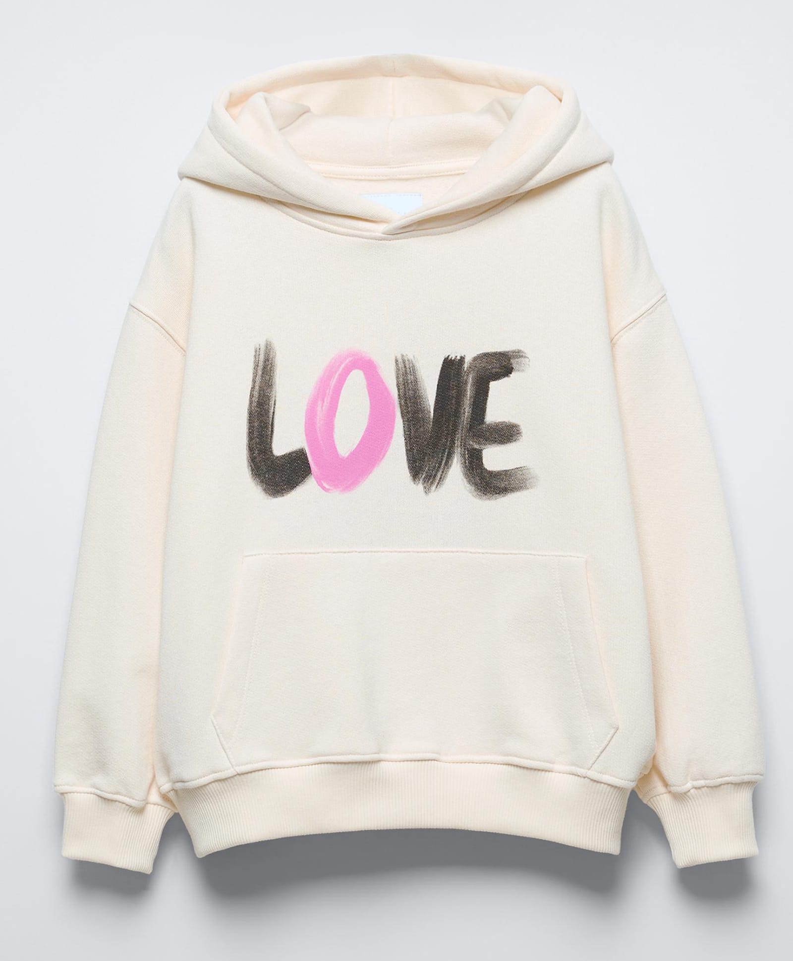 ALAN JONES Cotton Blend Knit Full Sleeves Love Text Printed Oversized Light Winter Hoodie - Ecru-picture-34