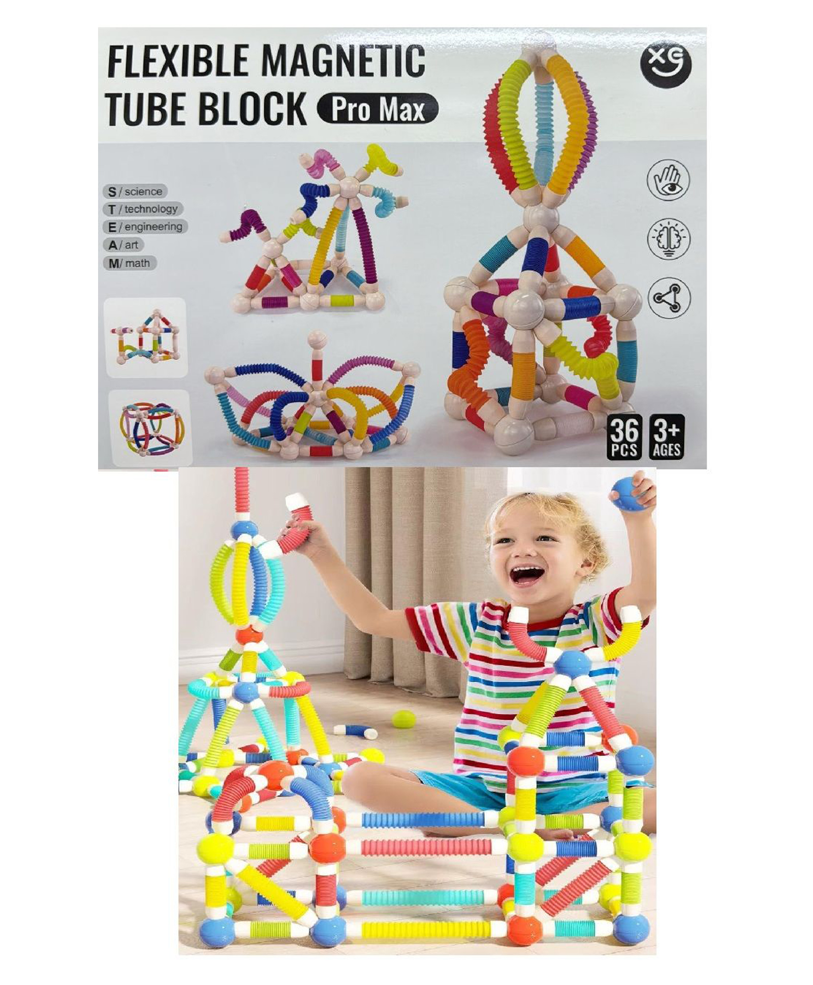 Sanjary Flexible Magnetic Sticks Building Blocks 36 pcs for Kids Toys for Girls Toys for Boys Educational Stem Learning Magnet Stick color design may vary-image-43