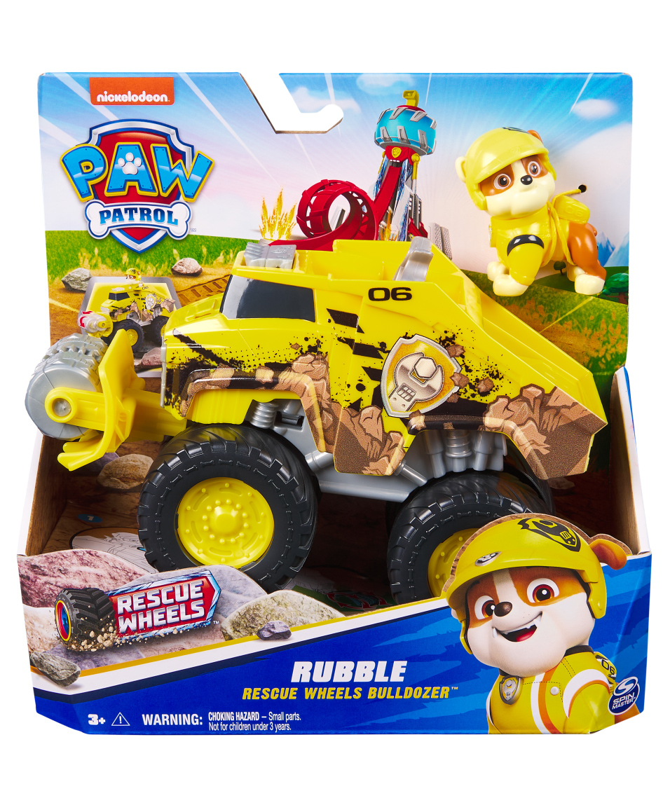 Paw Patrol Rubble Rescue Wheels Bulldozer Collectable Action Car Figure - Yellow-picture-0