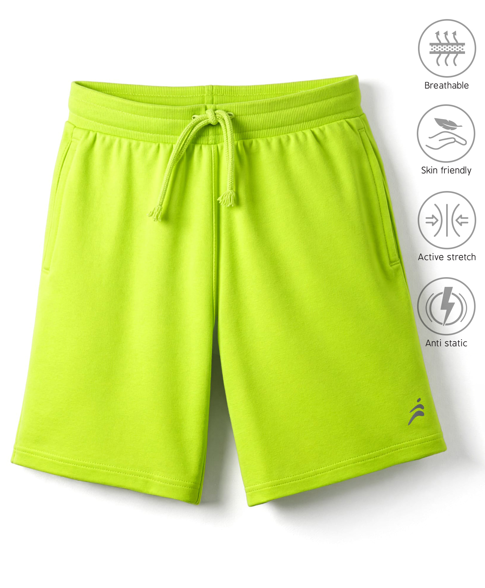 Pine Active Cotton Knit Bio Wash Knee Length Solid Color Shorts - Neon Green