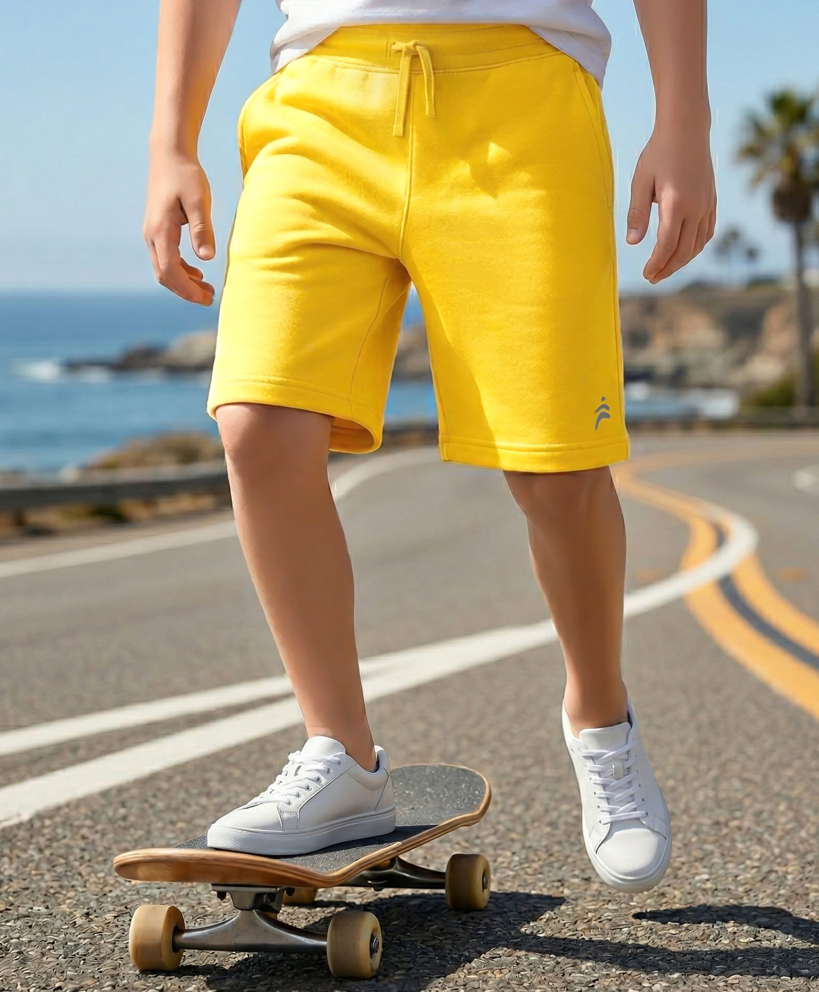 Pine Active Cotton Knit Bio Wash Knee Length Solid Color Shorts - Yellow-picture-26