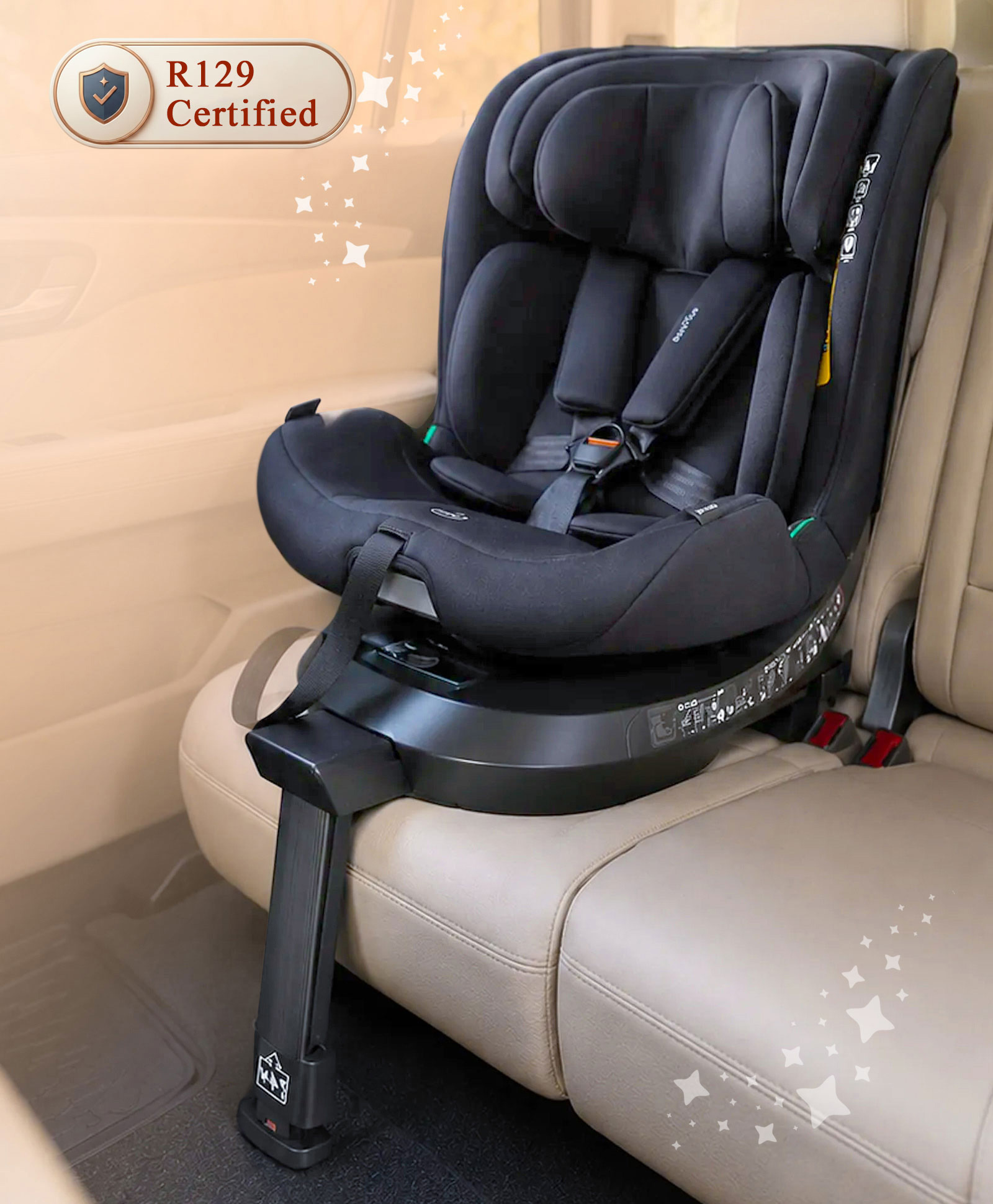 Bonfino proshield max isofix convertible car seat with support leg - black| i-size with 360° rotating seat| support leg & sps side protection| r129 certified| rear & forward facing| 0 -12 years