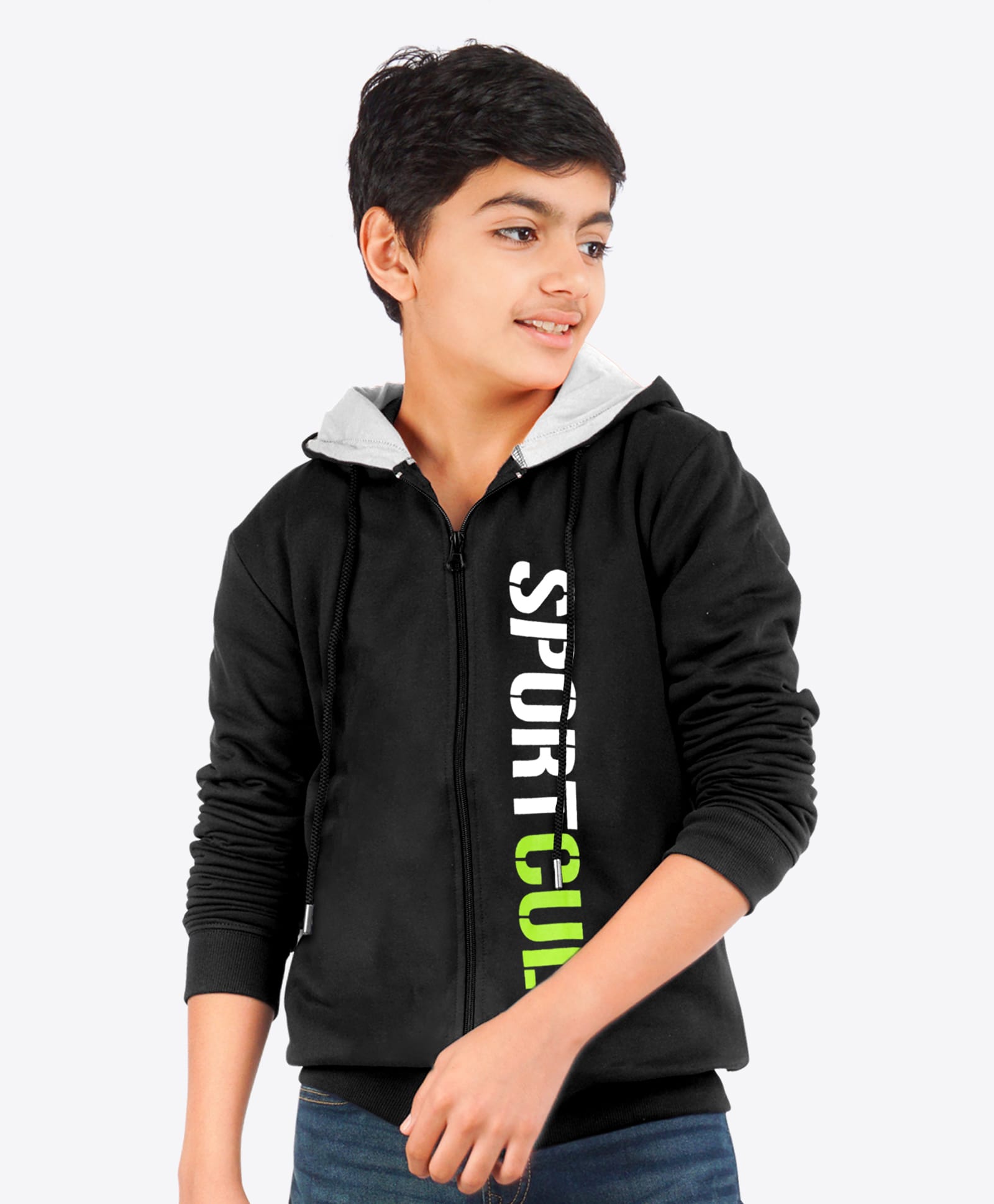 Ariel Cotton Knit Full Sleeves Sport Cult Text Printed Light Winter Hoodie - Black-image-27