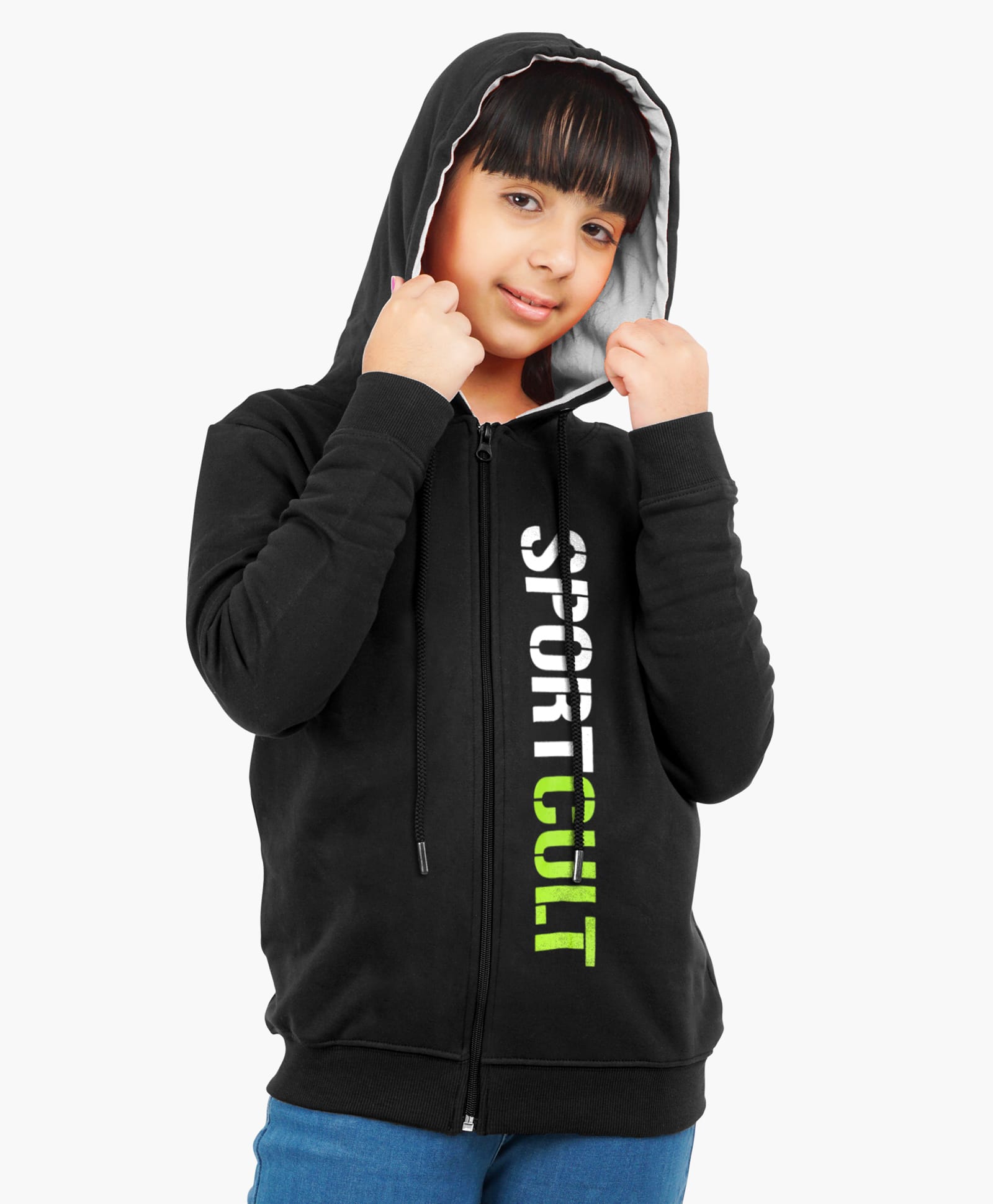 Ariel Cotton Knit Full Sleeves Sportcult Text Printed Hooded Jacket - Black-picture-27