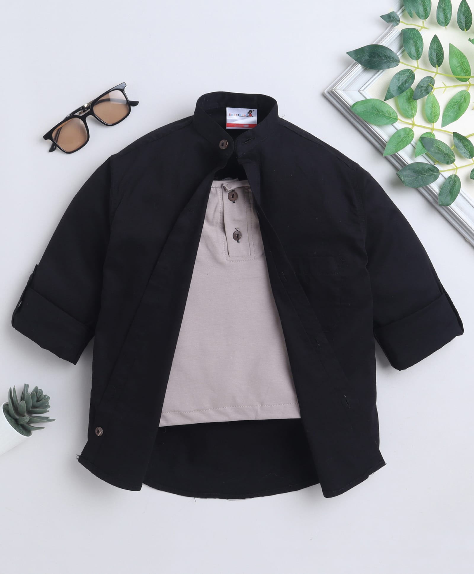 BAATCHEET Cotton Woven Full Sleeves Solid Shirt With Attached Tee - Black-picture-39