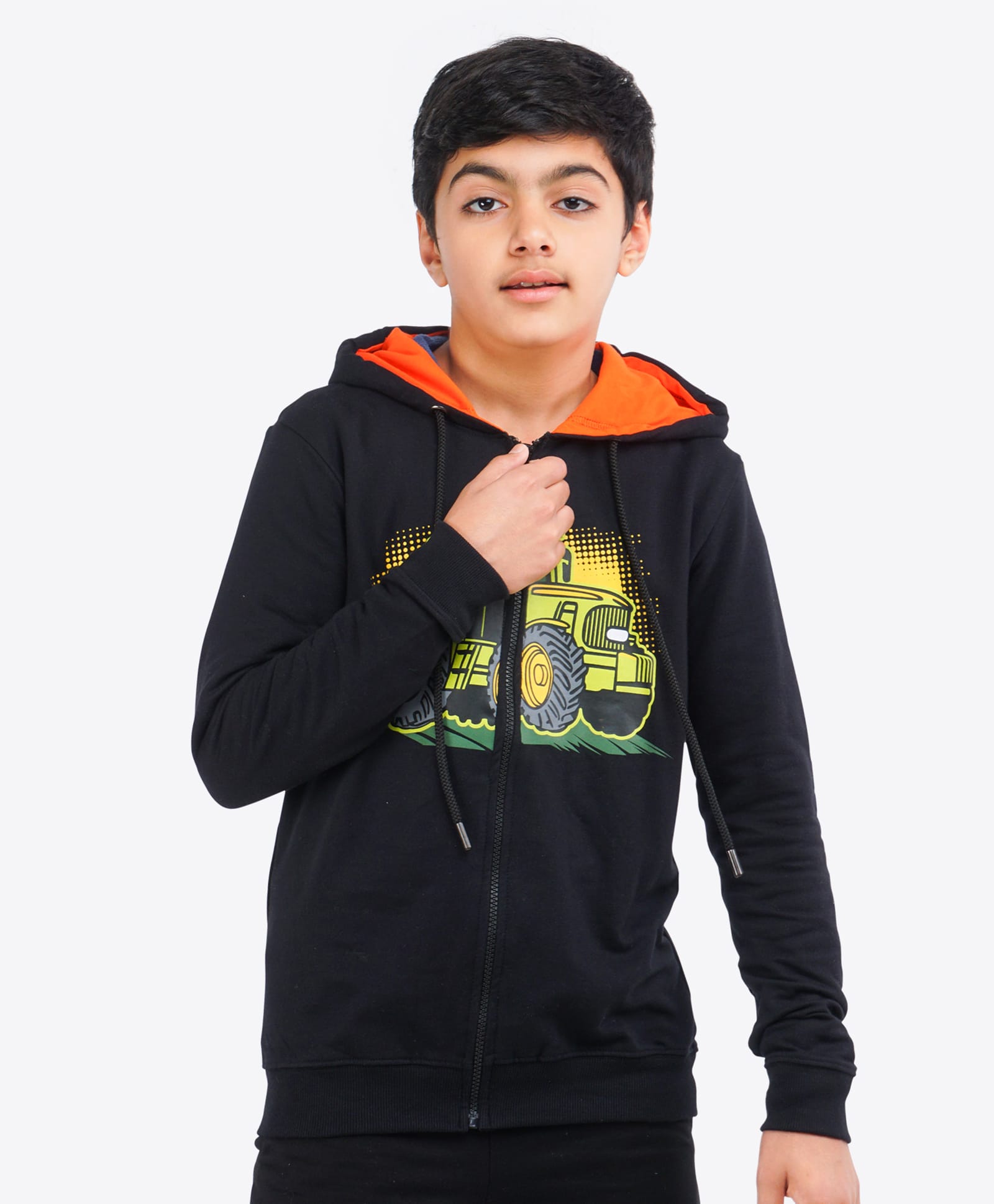 Ariel Cotton Knit Full Sleeves Vehicle Printed Hooded Jacket - Black-image-42