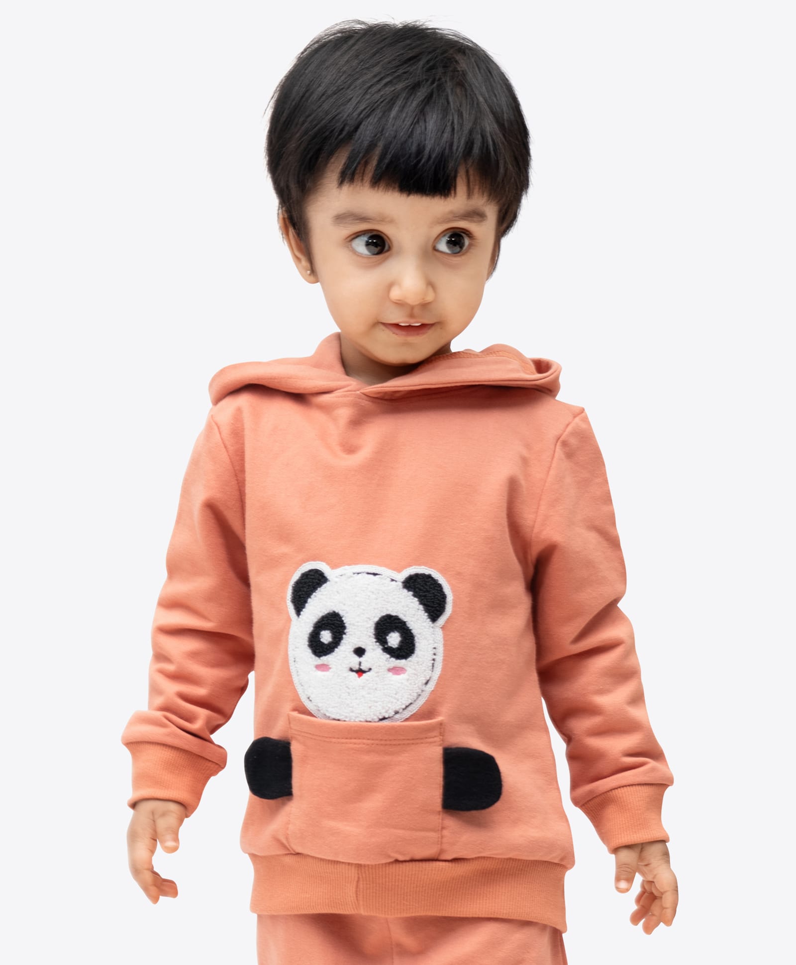 Ariel Cotton Knit Full Sleeves Panda Patch Detailed Hooded Sweatshirt - Orange-picture-27