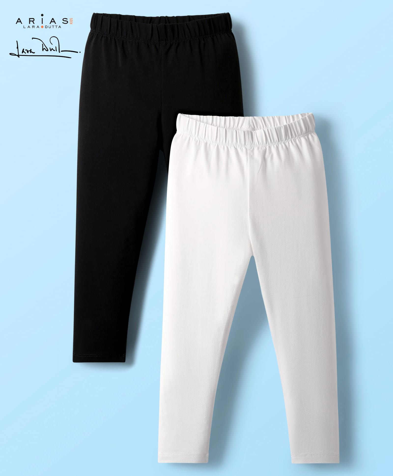 arias by lara dutta Arias Cotton Elastane Kit Full Length Solid Color Leggings Pack of 2 - Black & White-picture-25